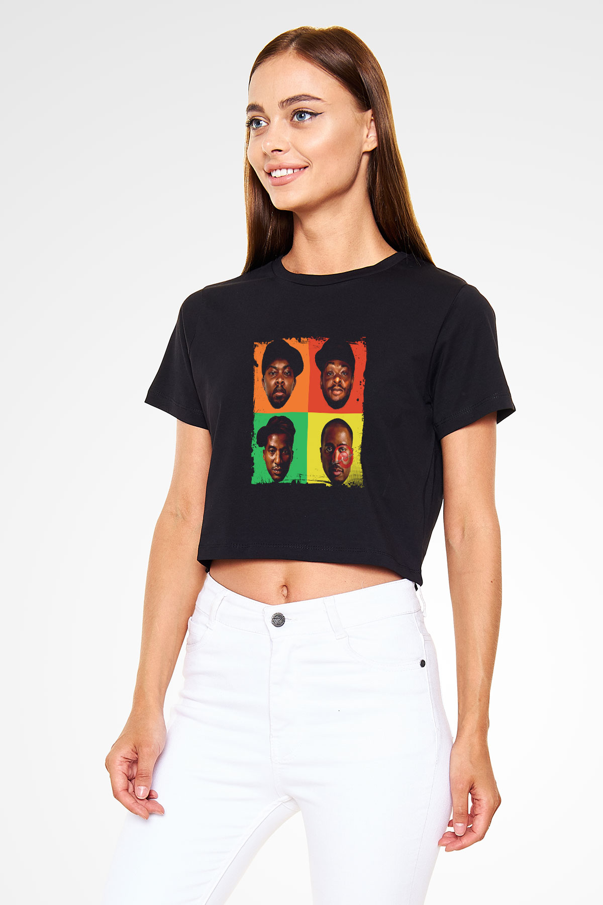 A Tribe Called Quest Baskılı Crop Top Siyah Kadın Tişört
