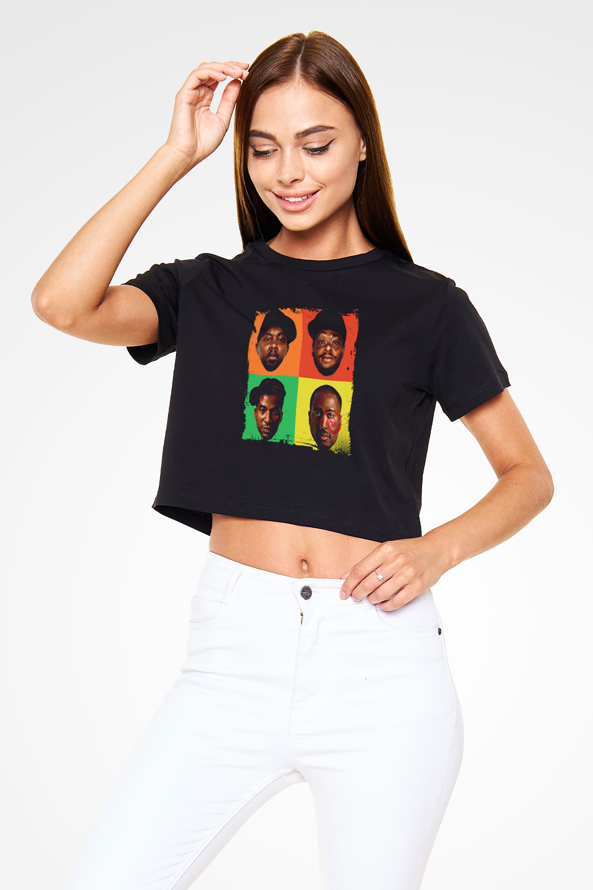 A Tribe Called Quest Baskılı Crop Top Siyah Kadın Tişört