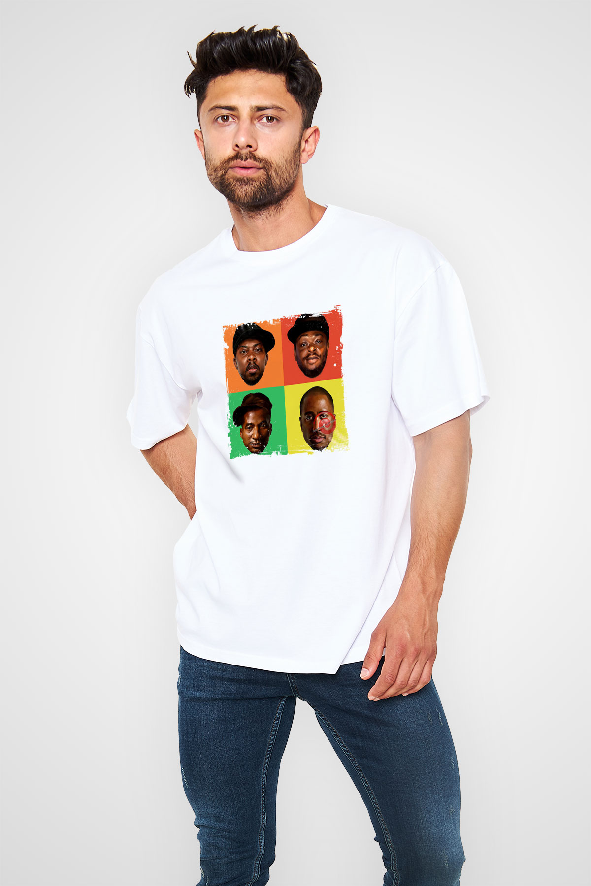 A Tribe Called Quest Baskılı Oversize Beyaz Tişört