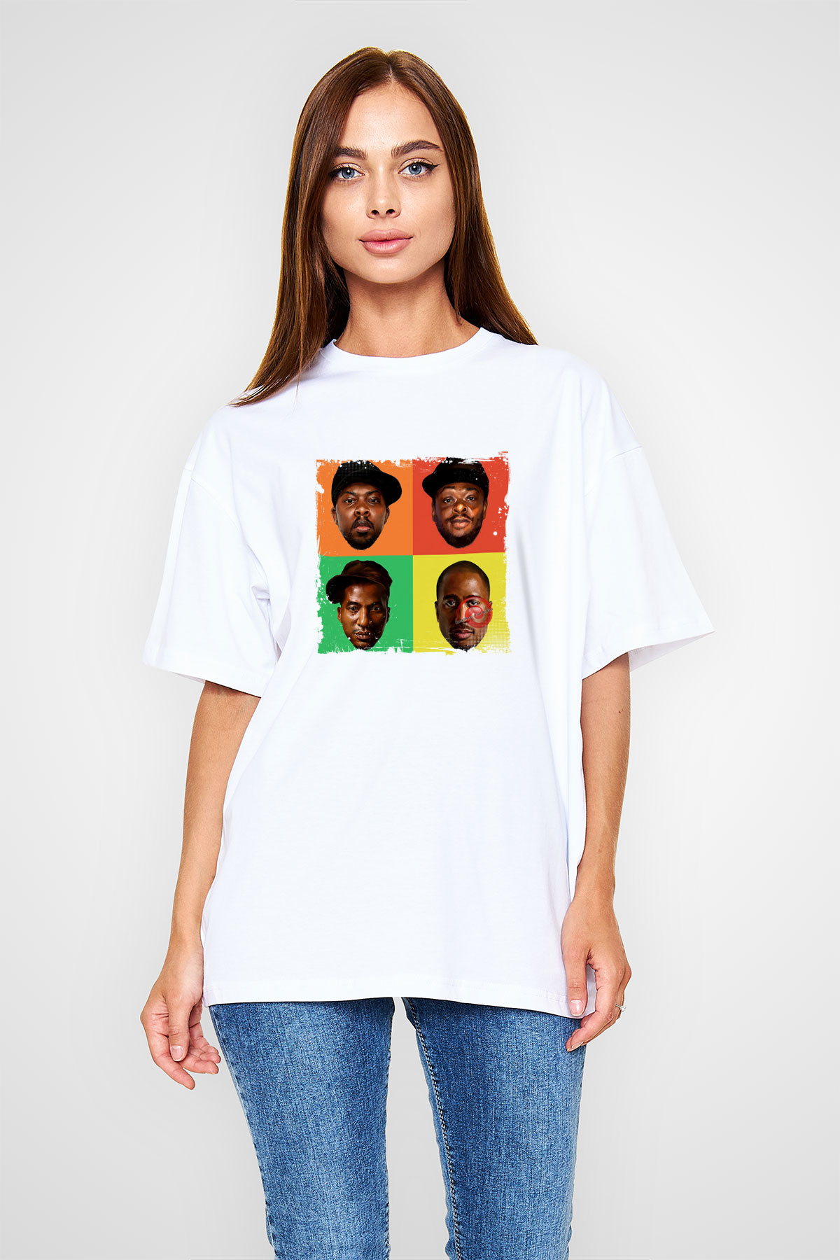 A Tribe Called Quest Baskılı Oversize Beyaz Tişört