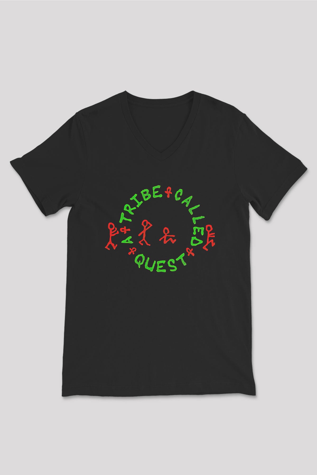 A Tribe Called Quest Baskılı Unisex Siyah V Yaka Tişört - Tshirt