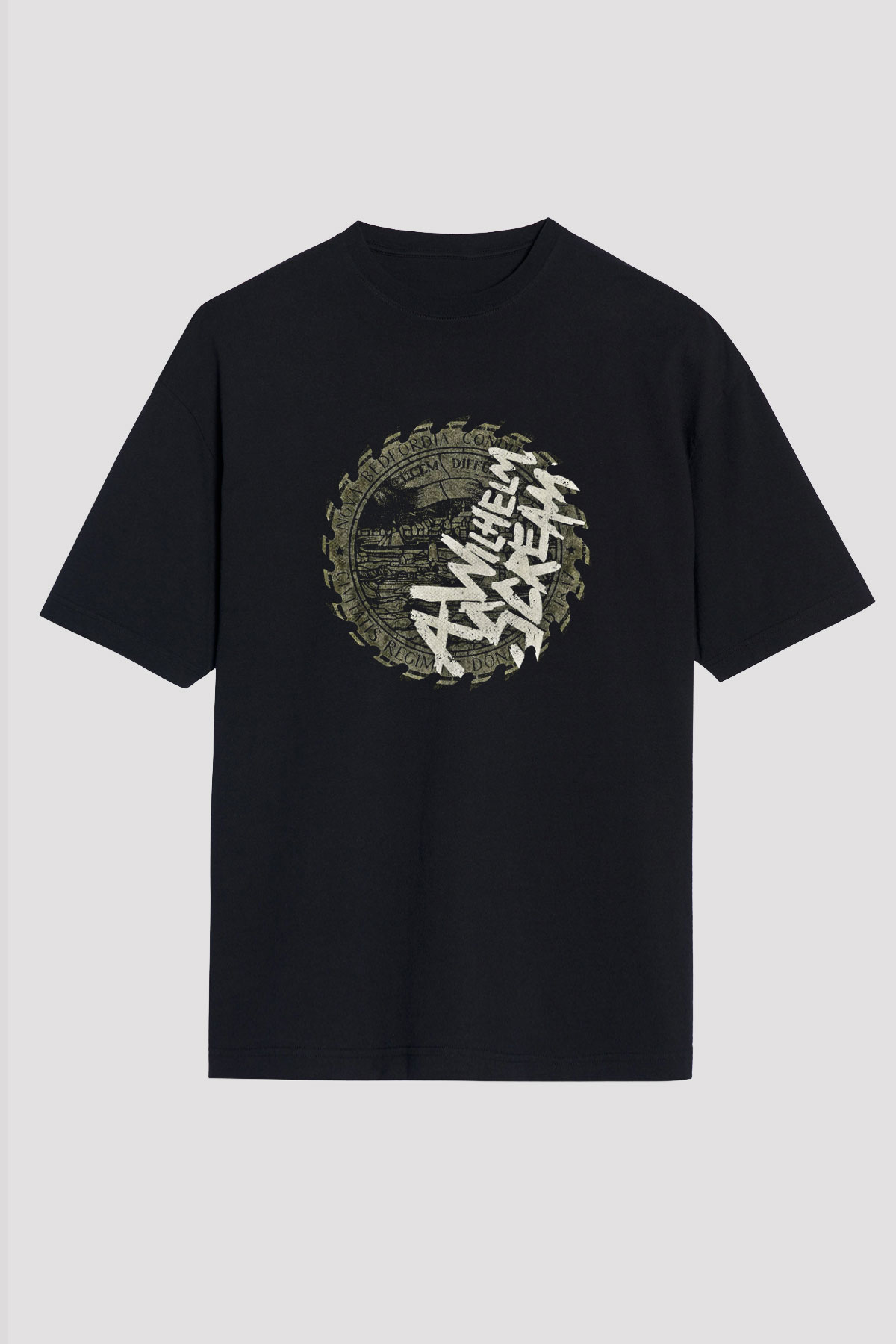 A Wilhelm Scream Baskılı Unisex Siyah Oversize Tişört