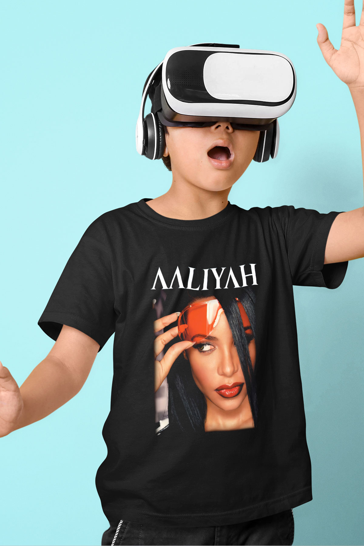 Aaliyah Baskılı Siyah Unisex Çocuk Tişört