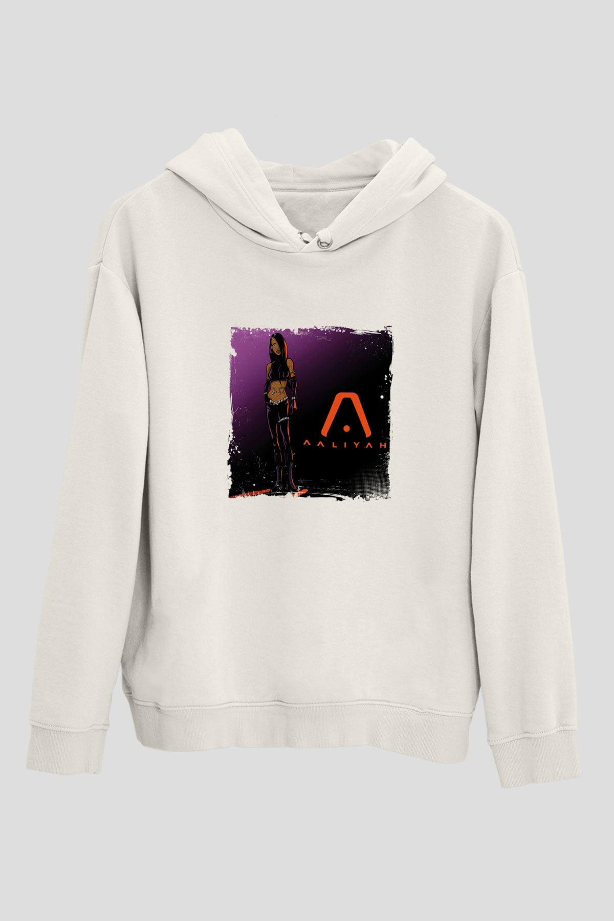 Aaliyah Baskılı Unisex Beyaz Kapüşonlu Sweatshirt