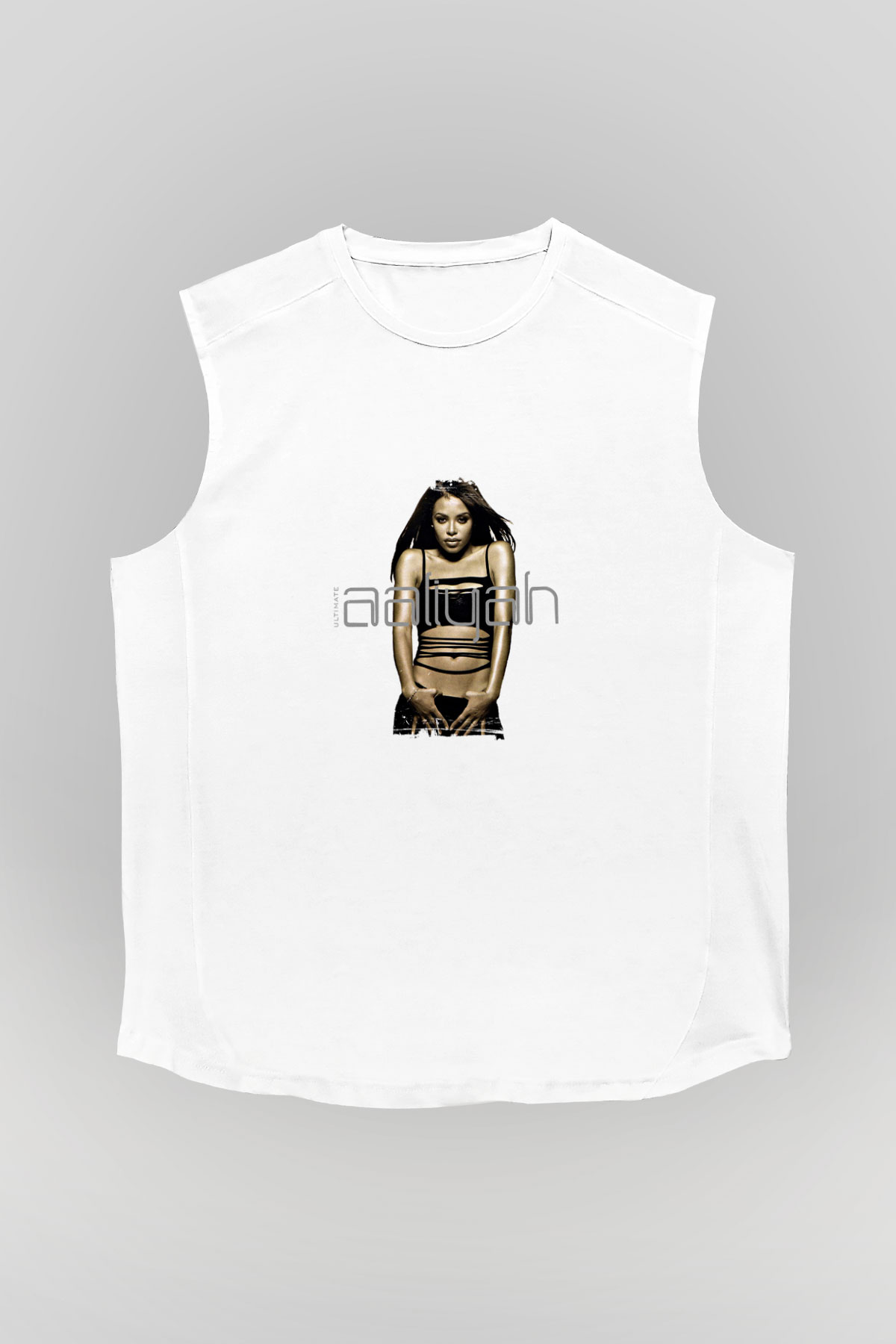 Aaliyah Baskılı Unisex Beyaz Kolsuz Tişört