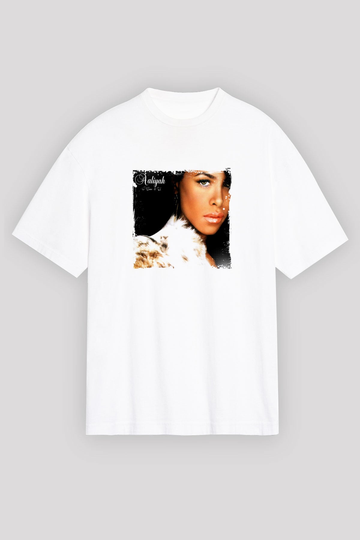 Aaliyah Baskılı Oversize Beyaz Tişört