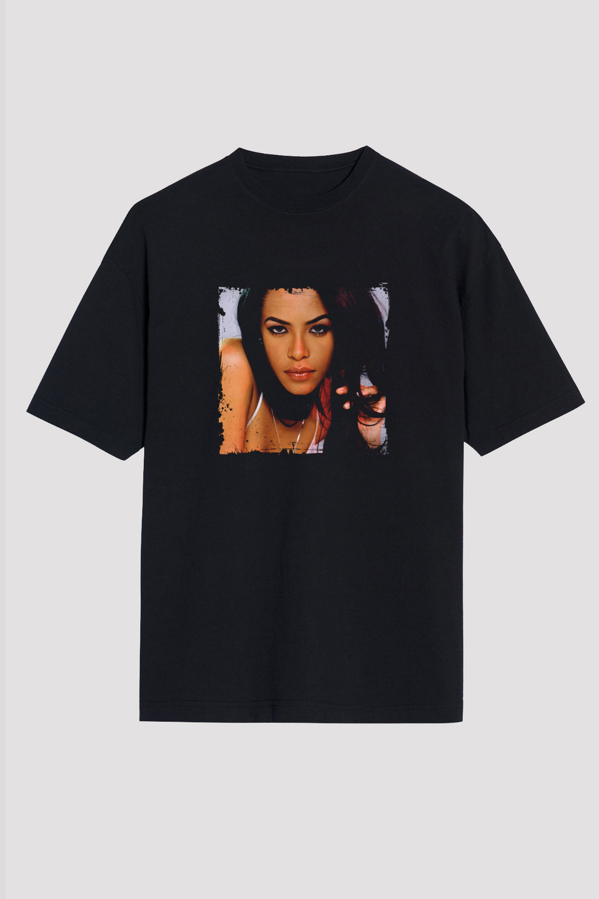 Aaliyah Baskılı Unisex Oversize Siyah Tişört