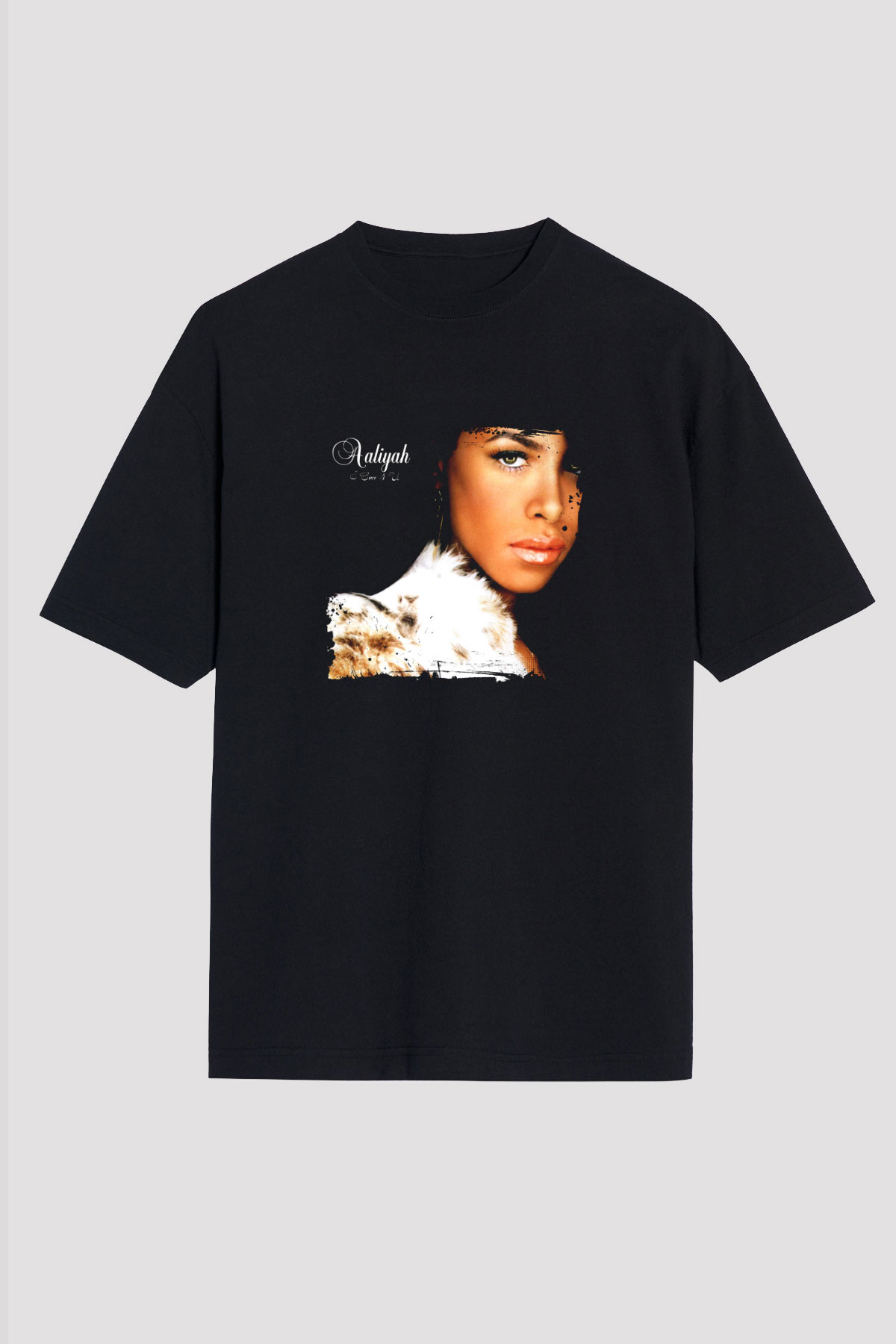Aaliyah Baskılı Unisex Oversize Siyah Tişört