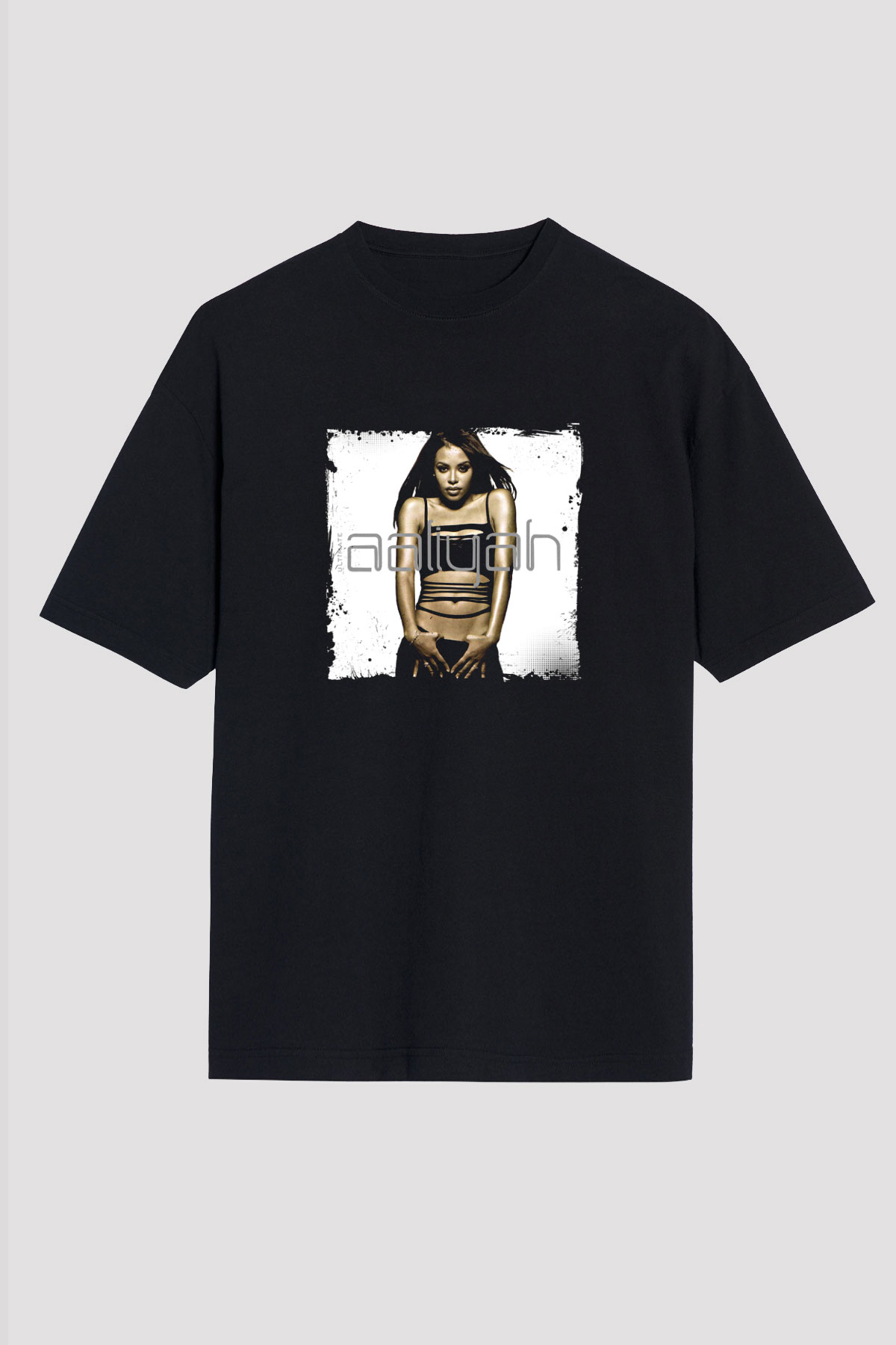 Aaliyah Baskılı Unisex Oversize Siyah Tişört