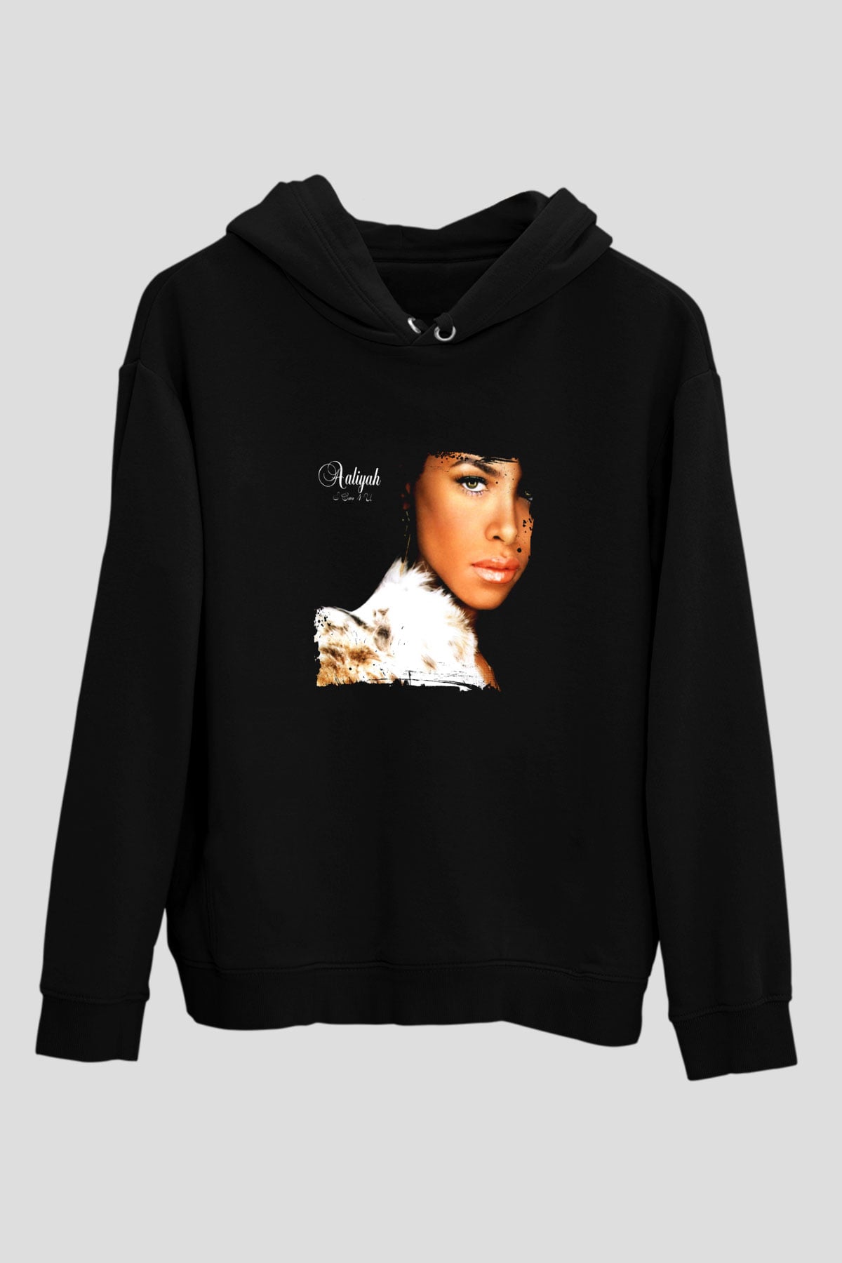 Aaliyah Baskılı Unisex Siyah Hoodie