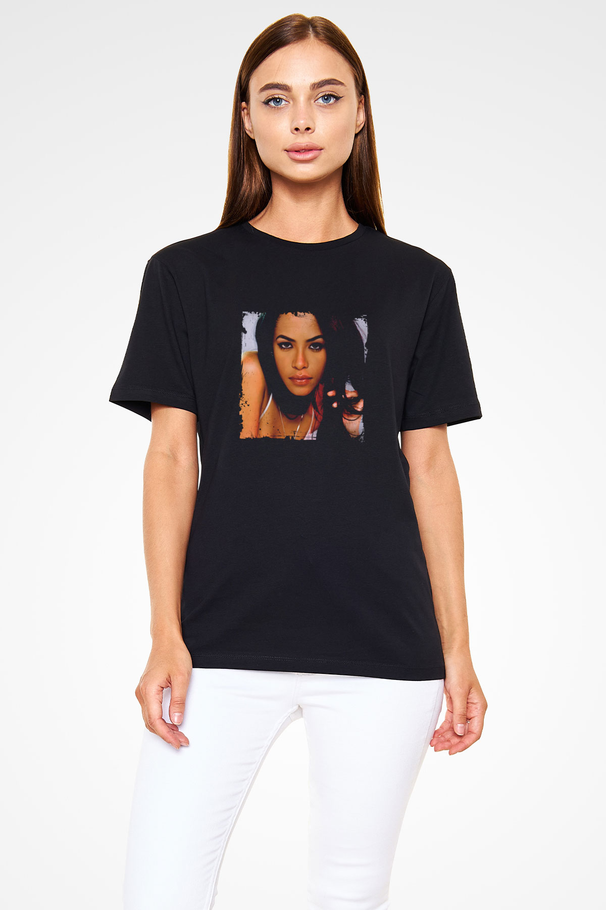 Aaliyah Baskılı Unisex Siyah Tişört