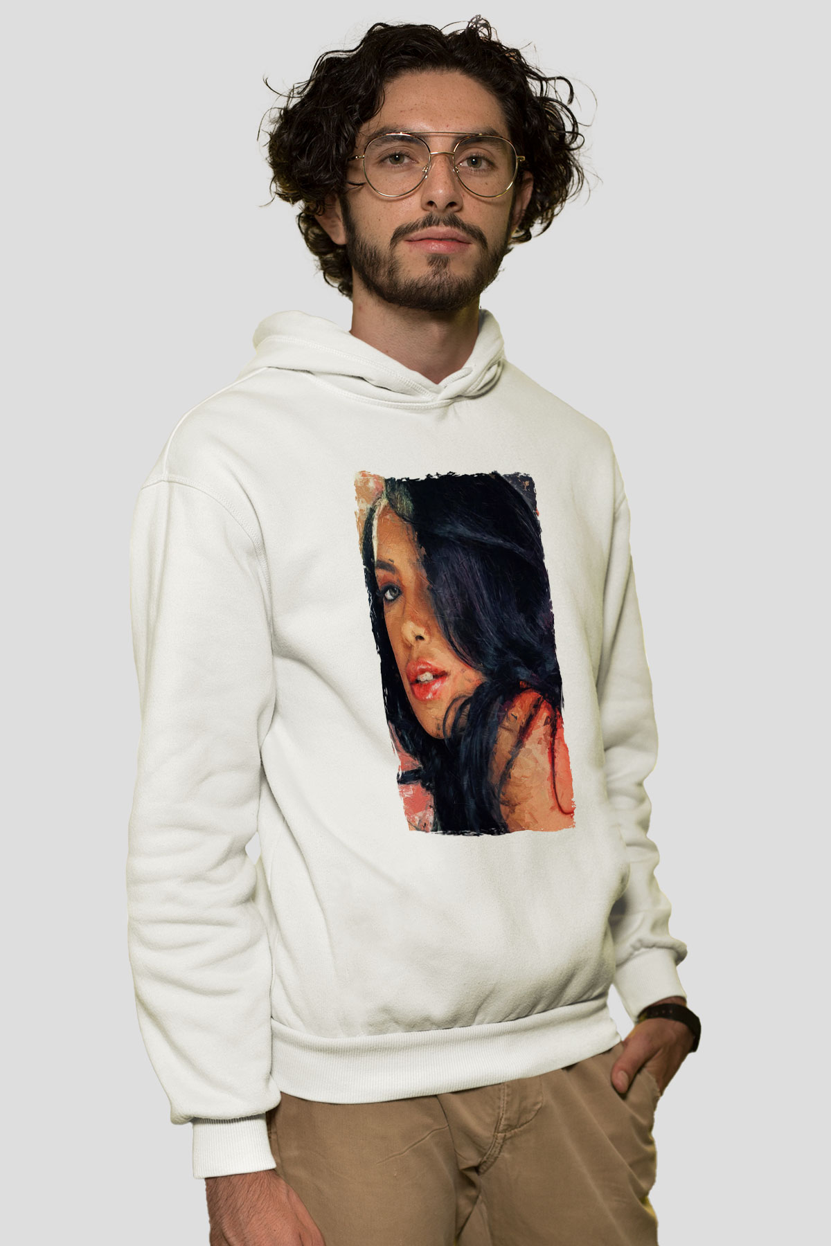 Aaliyah Beyaz Unisex Kapüşonlu Sweatshirt