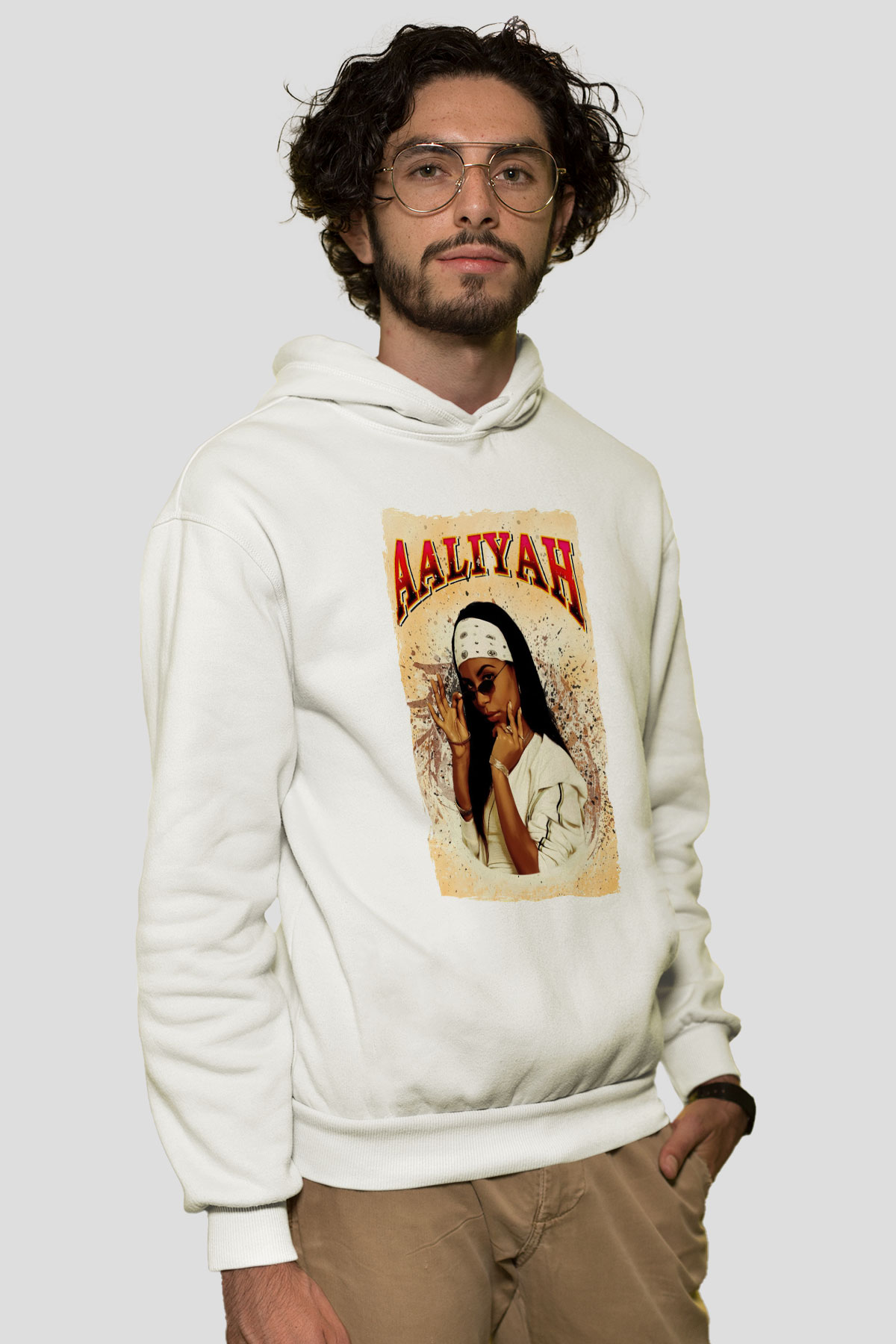 Aaliyah Beyaz Unisex Kapüşonlu Sweatshirt