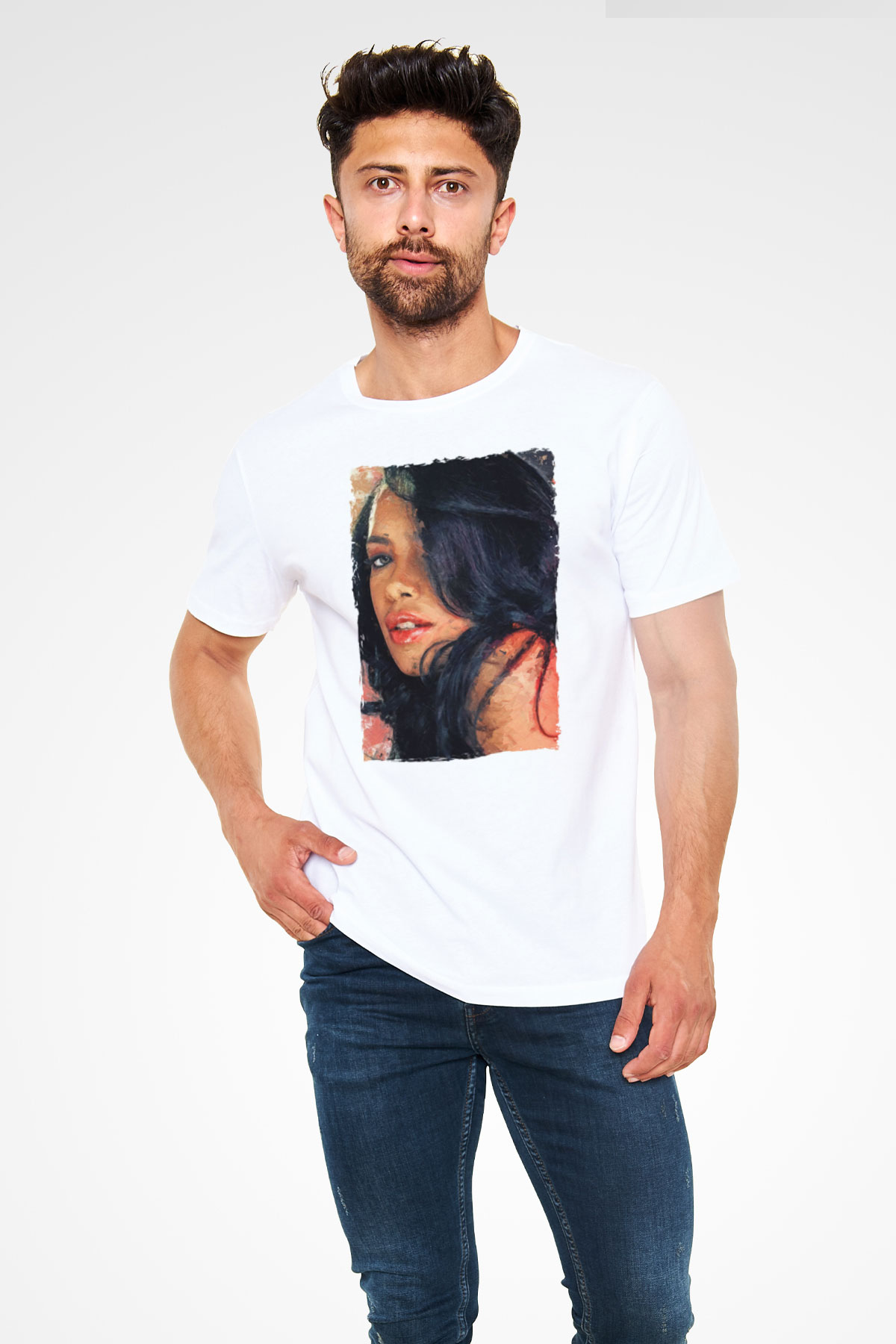 Aaliyah Beyaz Unisex Tişört T-Shirt - TişörtFabrikası