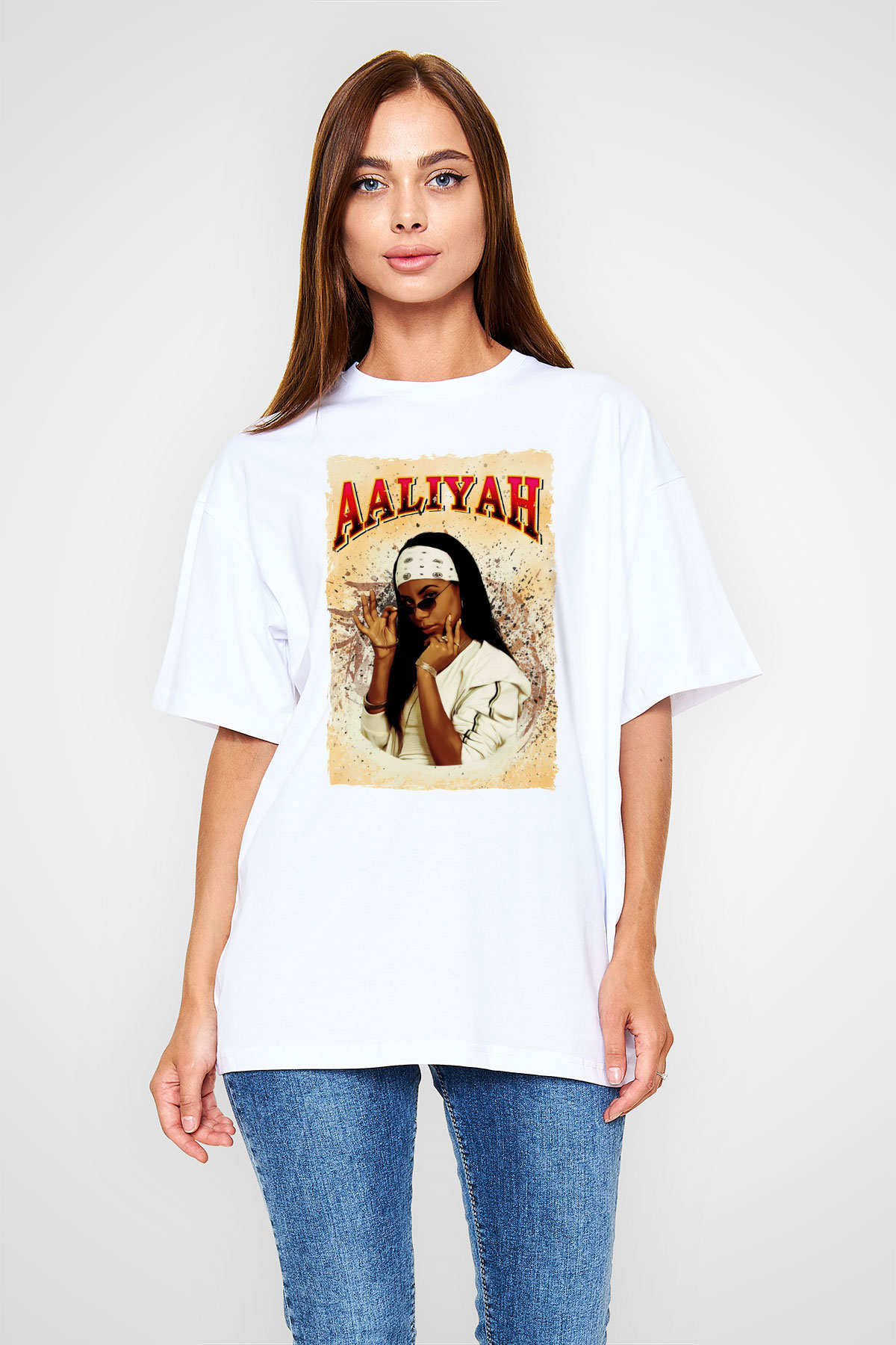 Aaliyah Beyaz Oversize Tişört Oversize T-shirt - TişörtFabrikası