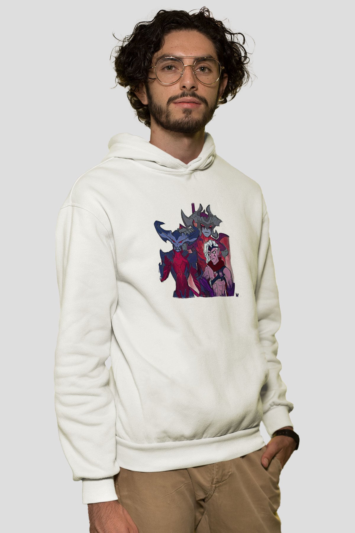 Aatrox James Baskılı Beyaz Unisex Kapüşonlu Sweatshirt