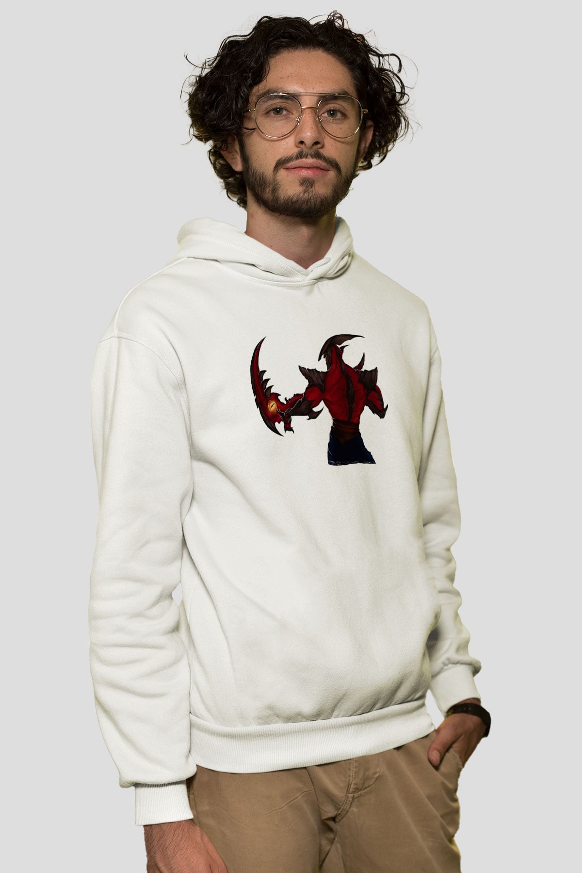 Aatrox James Baskılı Beyaz Unisex Kapüşonlu Sweatshirt