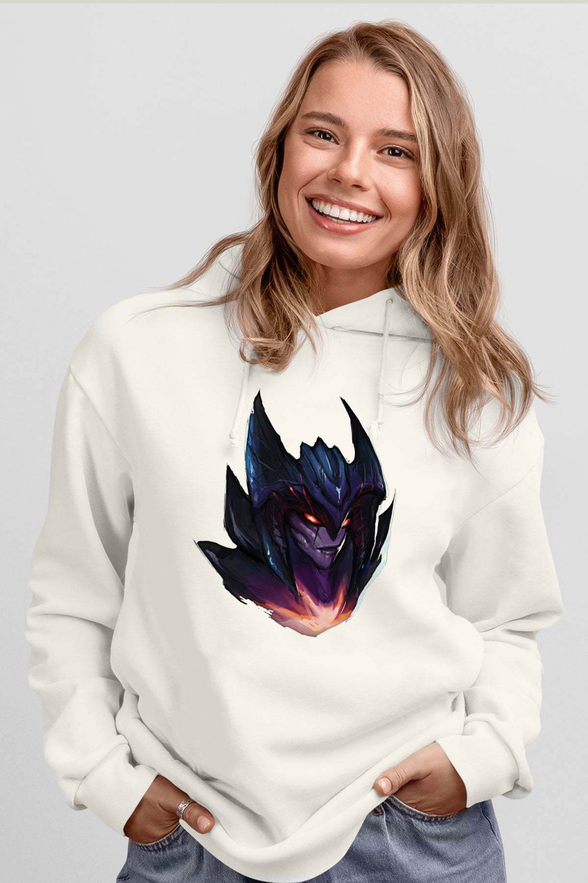 Aatrox James Baskılı Beyaz Unisex Kapüşonlu Sweatshirt