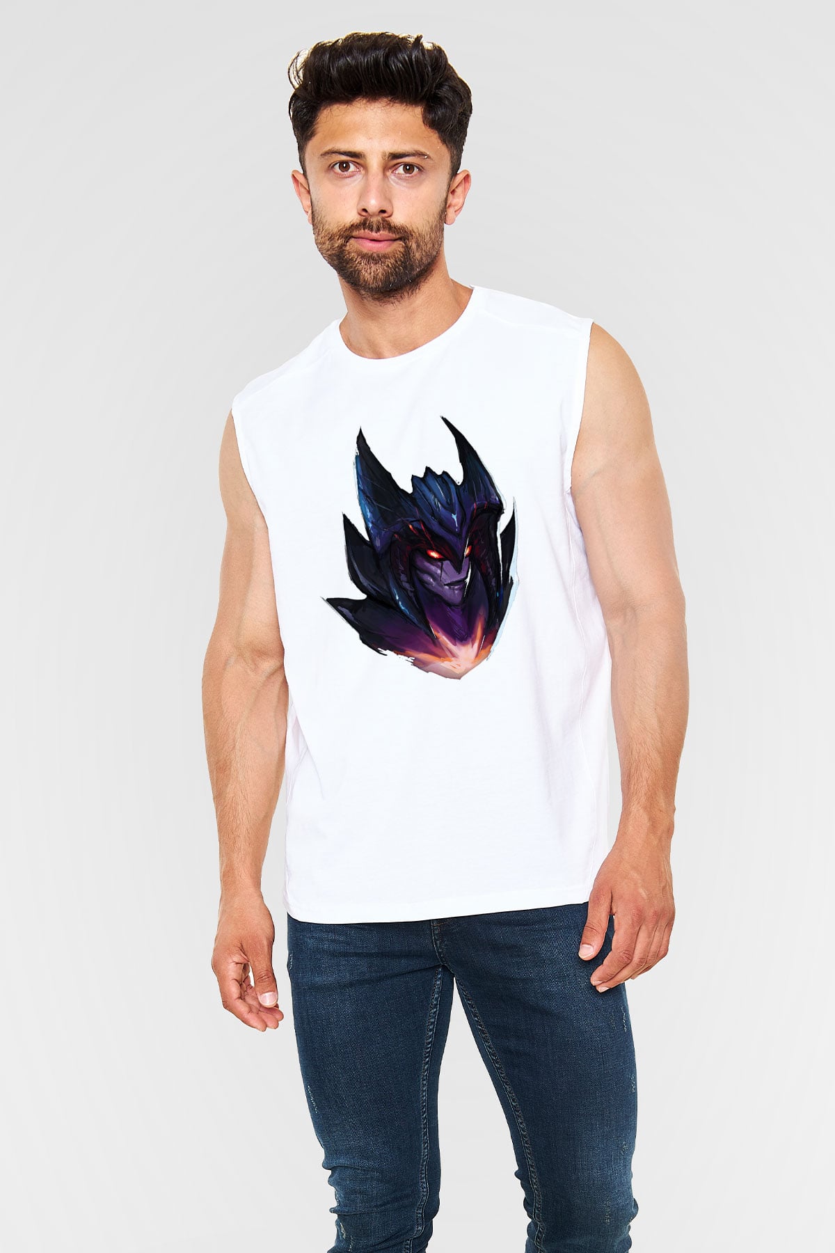 Aatrox James Baskılı Beyaz Unisex Kolsuz Tişört - Tshirt