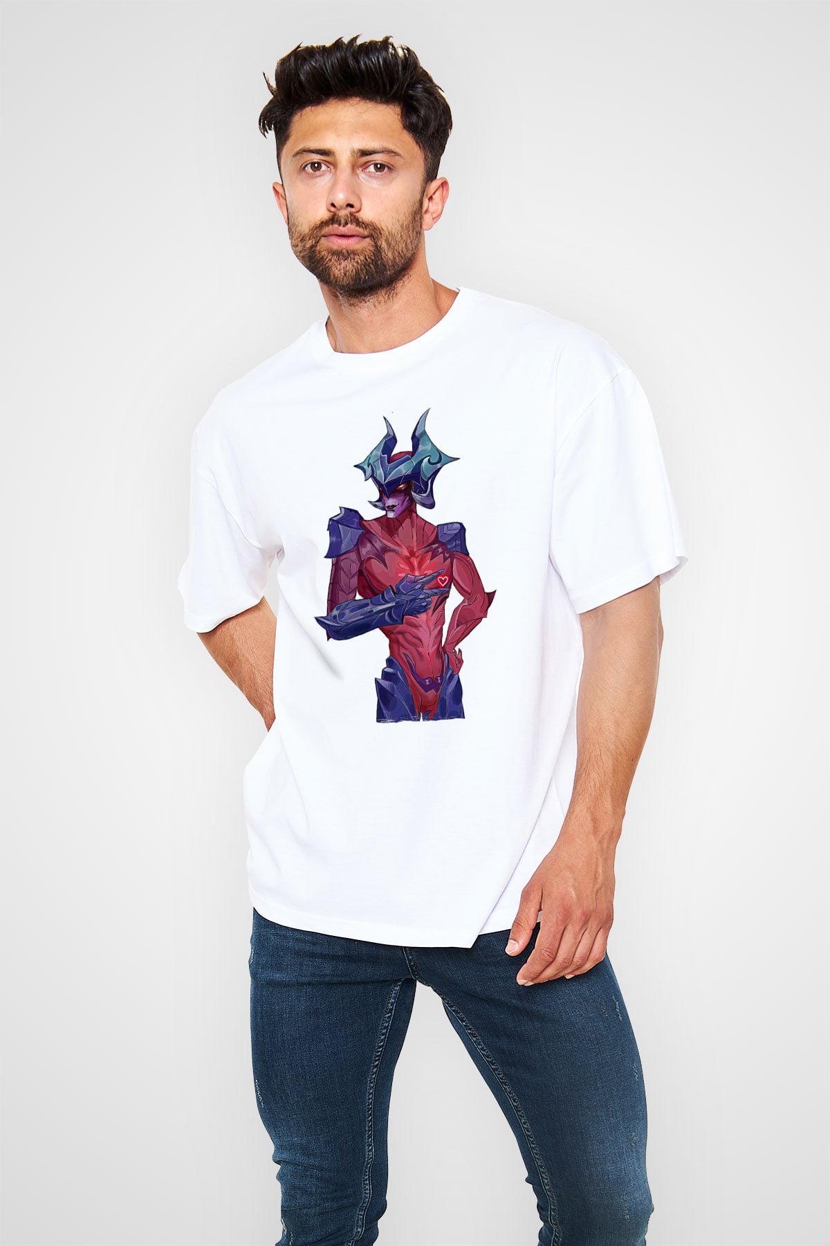 Aatrox James Baskılı Beyaz Unisex Oversize Tişört - Tshirt