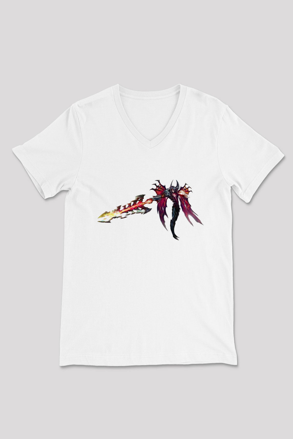 Aatrox James Baskılı Beyaz Unisex V Yaka Tişört - Tshirt