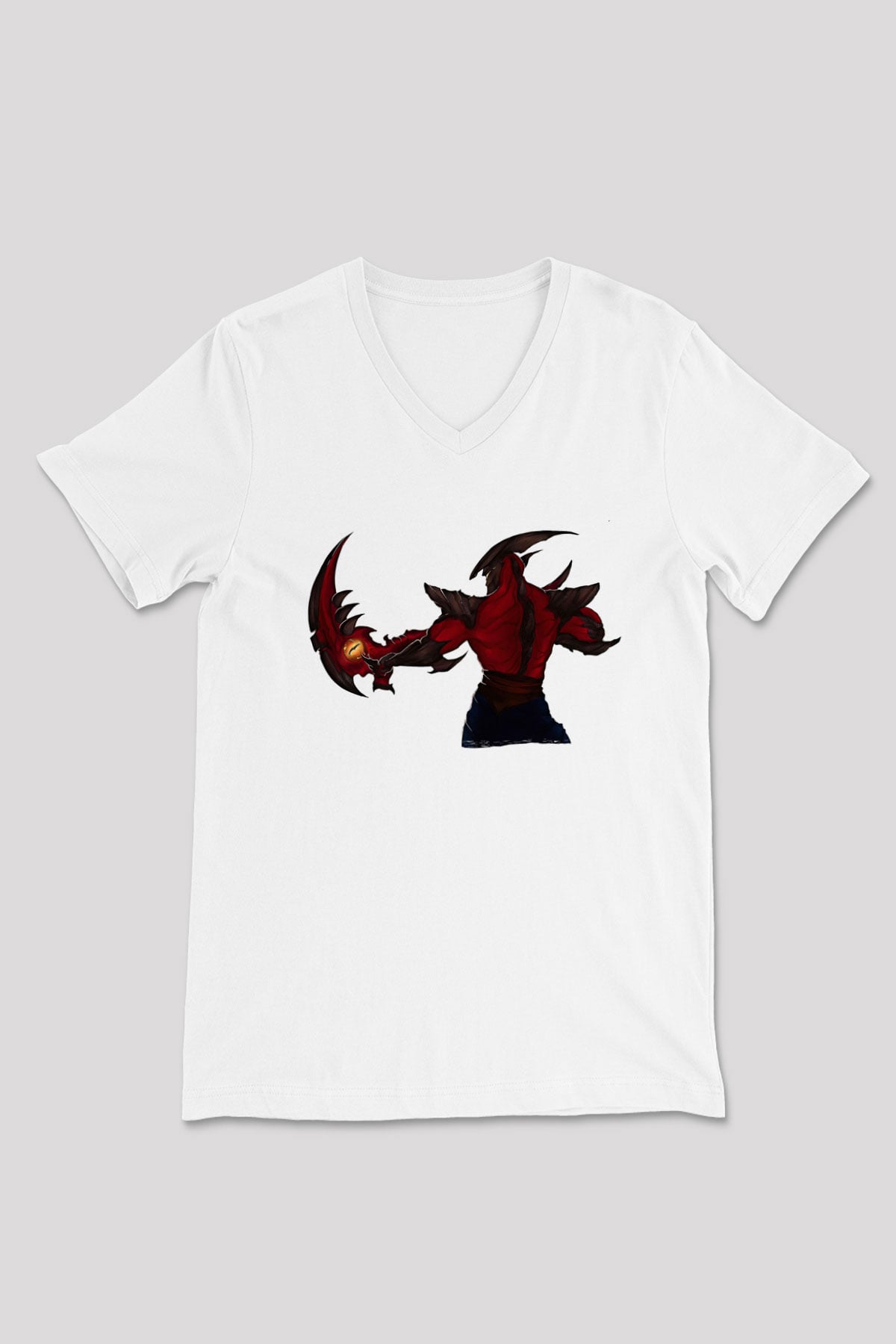 Aatrox James Baskılı Beyaz Unisex V Yaka Tişört - Tshirt