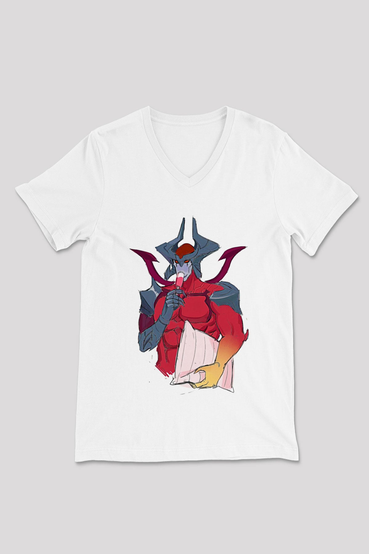 Aatrox James Baskılı Beyaz Unisex V Yaka Tişört - Tshirt