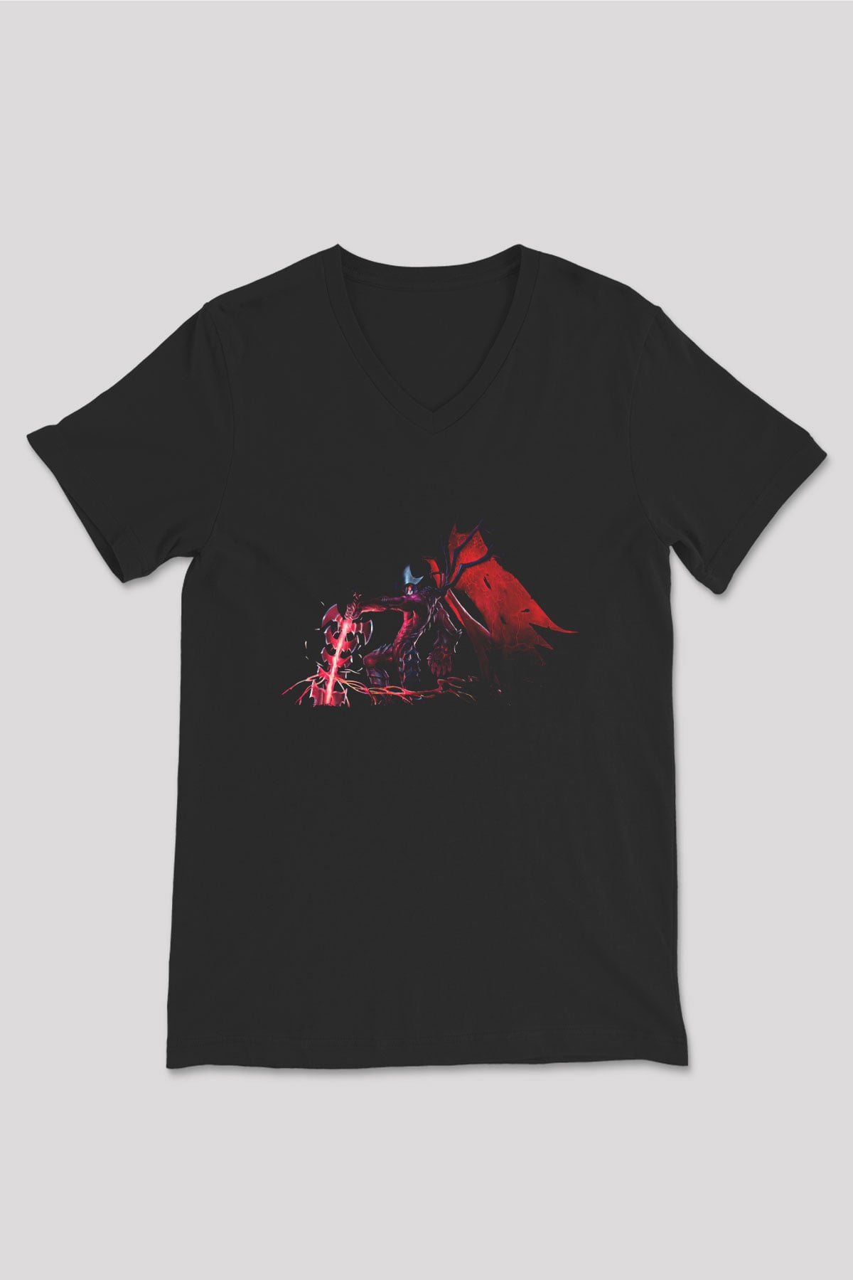 Aatrox James Baskılı Unisex Siyah V Yaka Tişört - Tshirt
