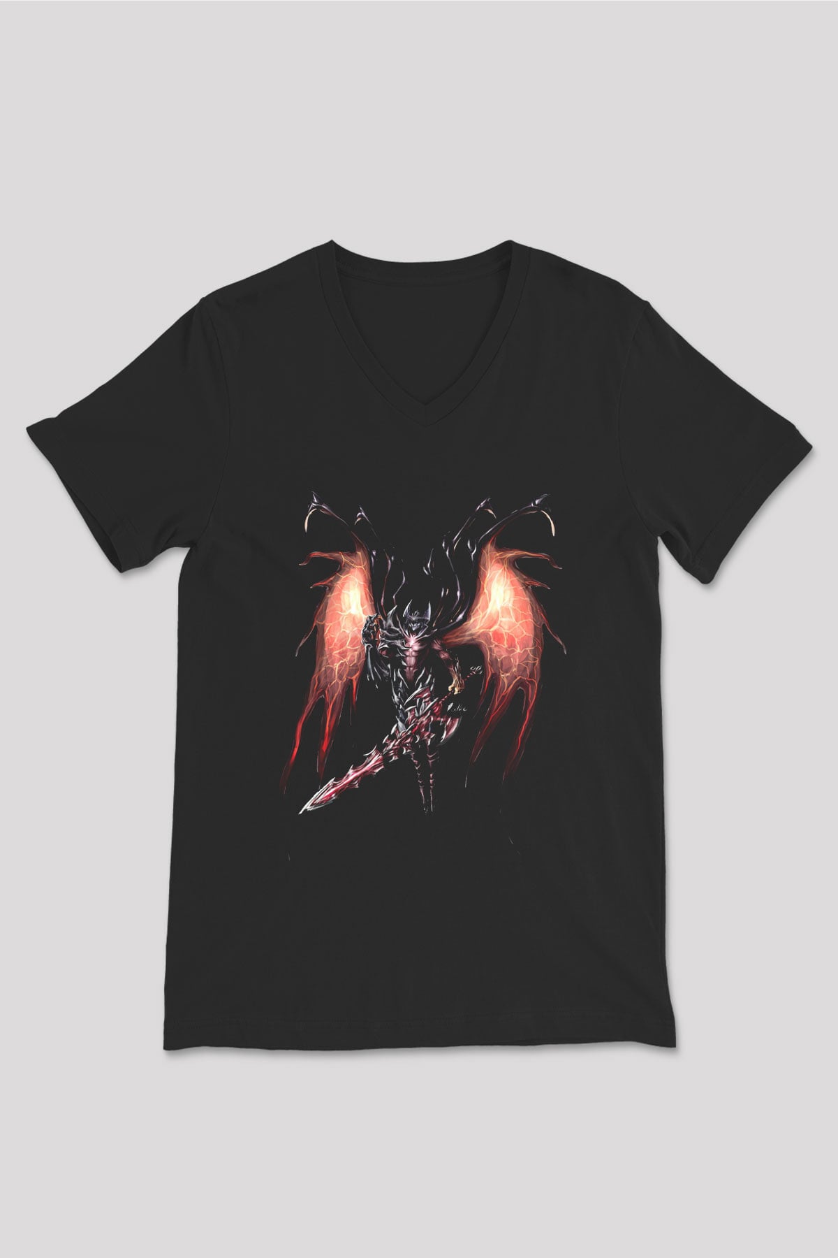 Aatrox James Baskılı Unisex Siyah V Yaka Tişört - Tshirt