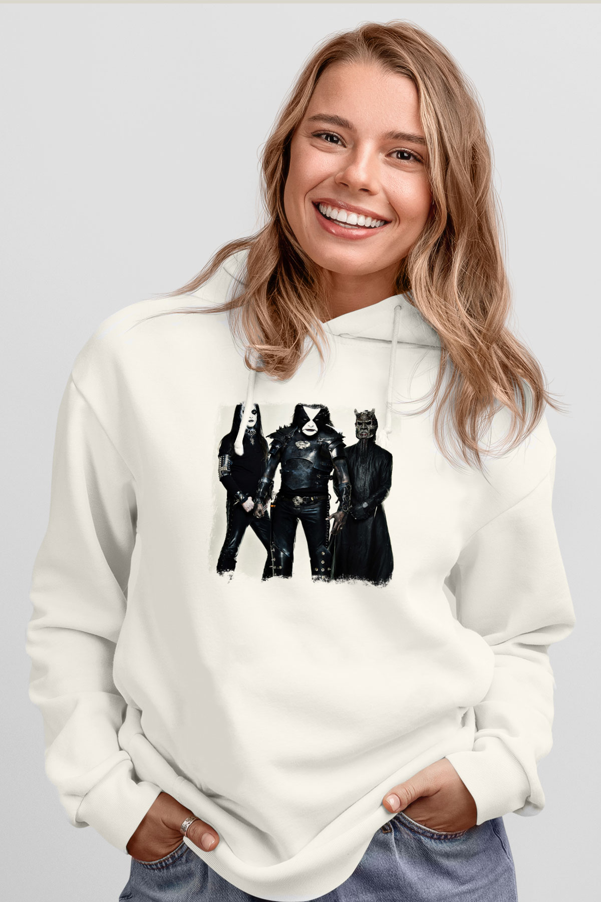 Abbath Baskılı Unisex Beyaz Hoodie