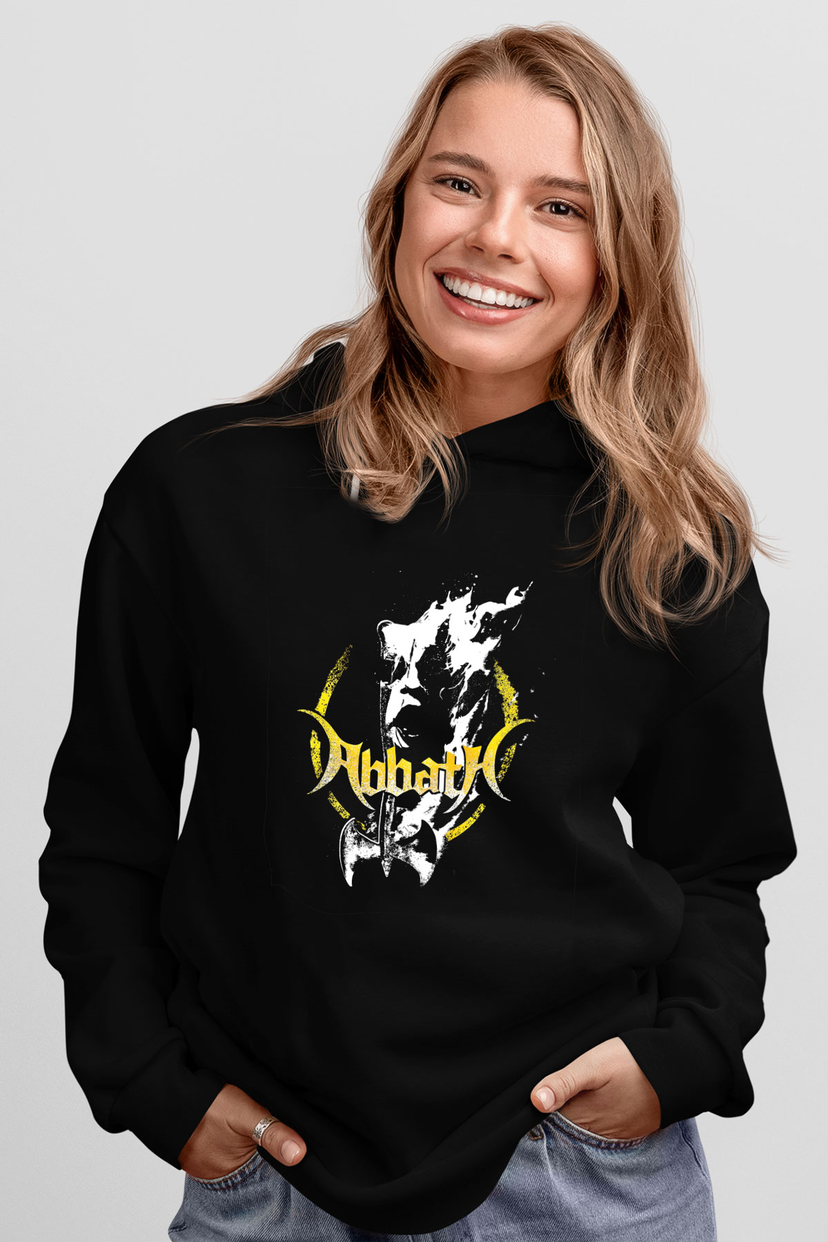 Abbath Baskılı Unisex Siyah Hoodie