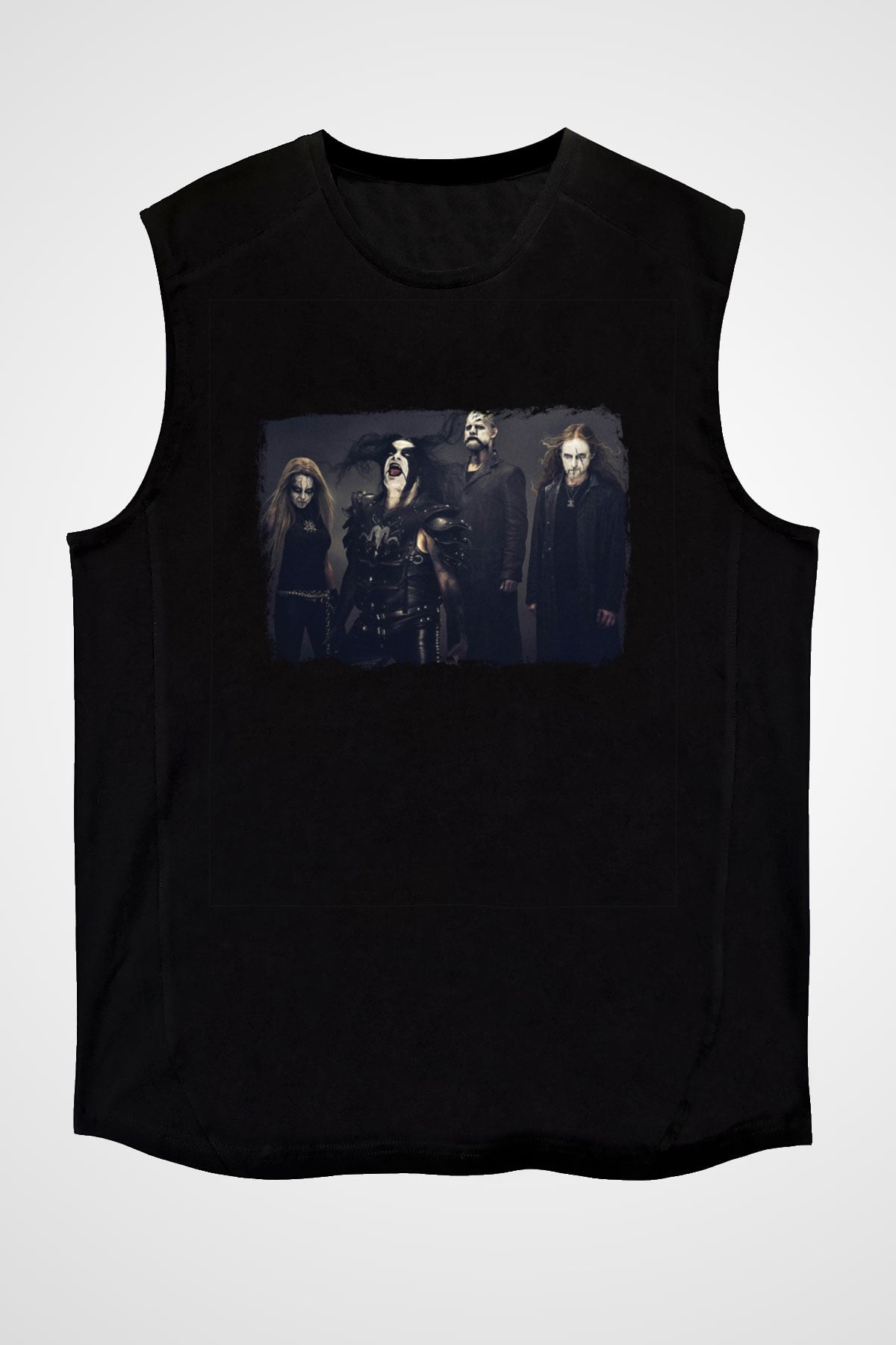 Abbath Baskılı Unisex Siyah Kolsuz Tişört