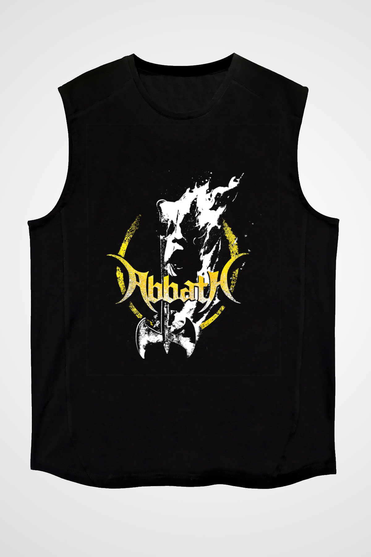 Abbath Baskılı Unisex Siyah Kolsuz Tişört