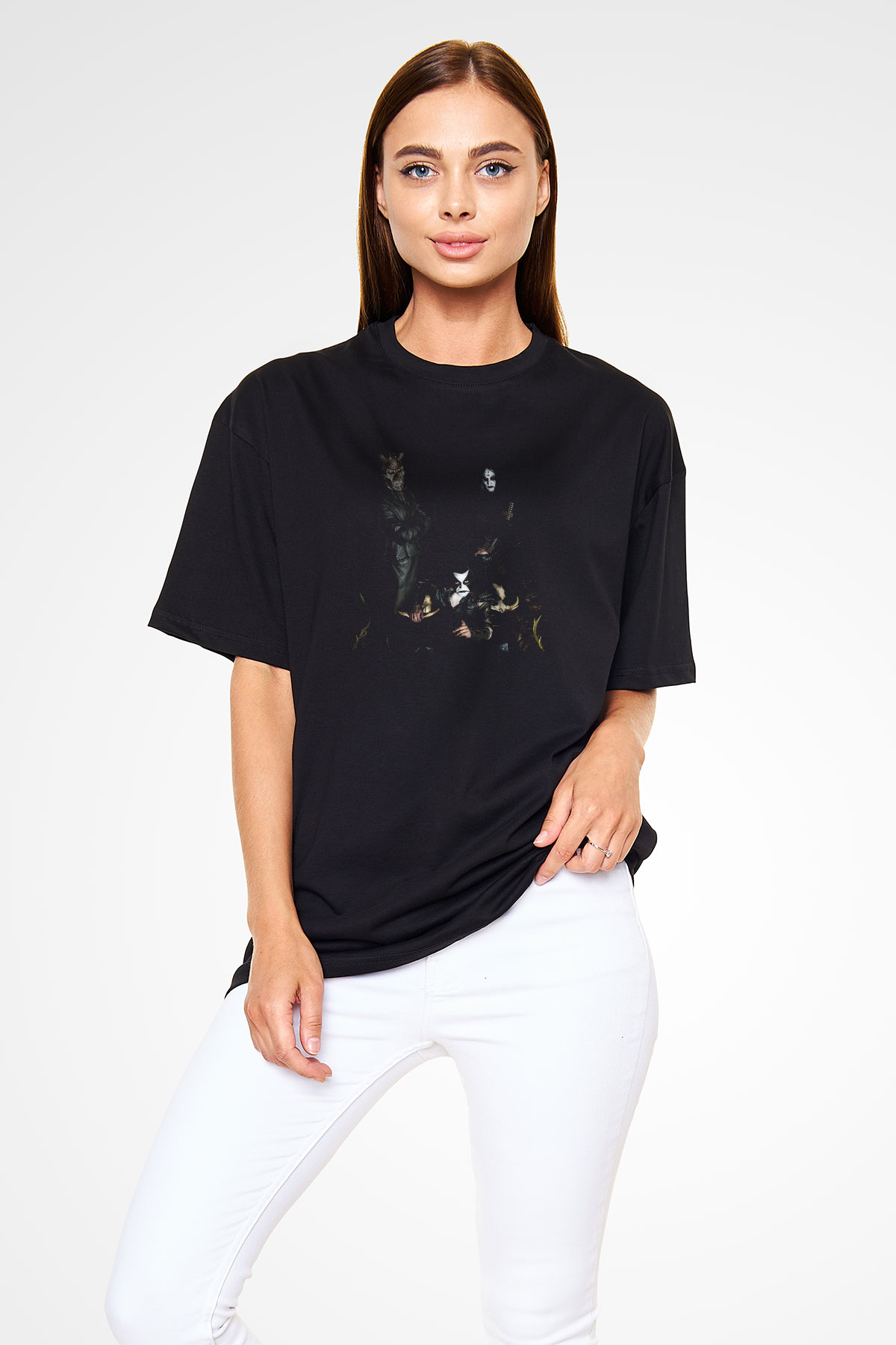 Abbath Baskılı Unisex Siyah Oversize Tişört