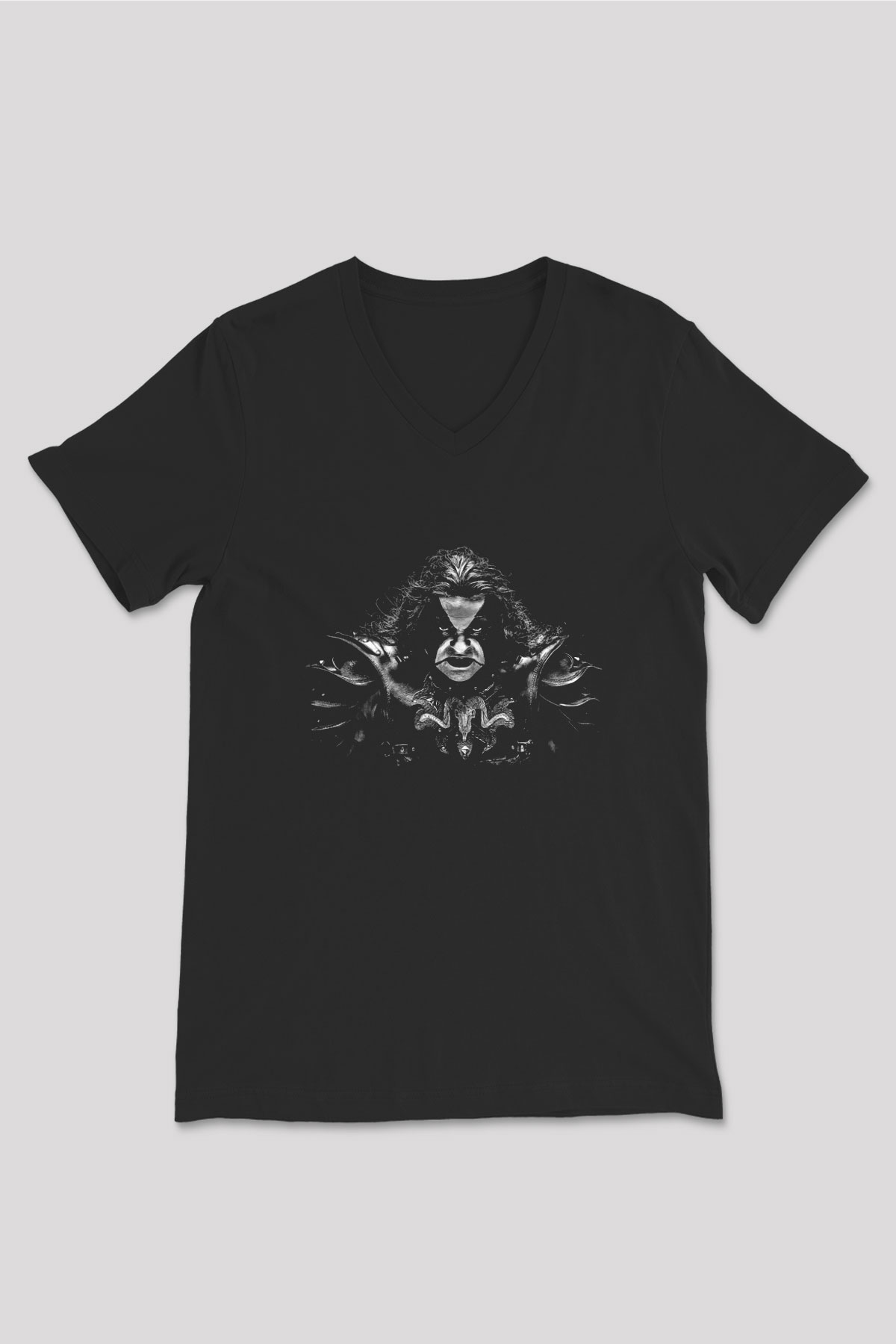 Abbath Baskılı Unisex Siyah V Yaka Tişört