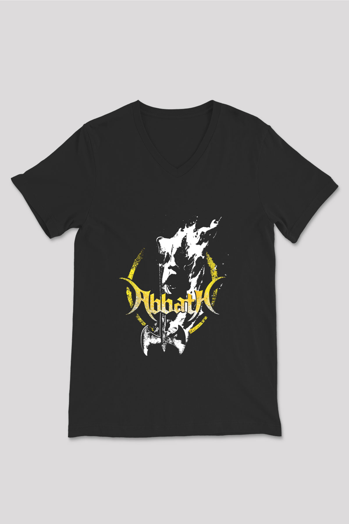 Abbath Baskılı Unisex Siyah V Yaka Tişört