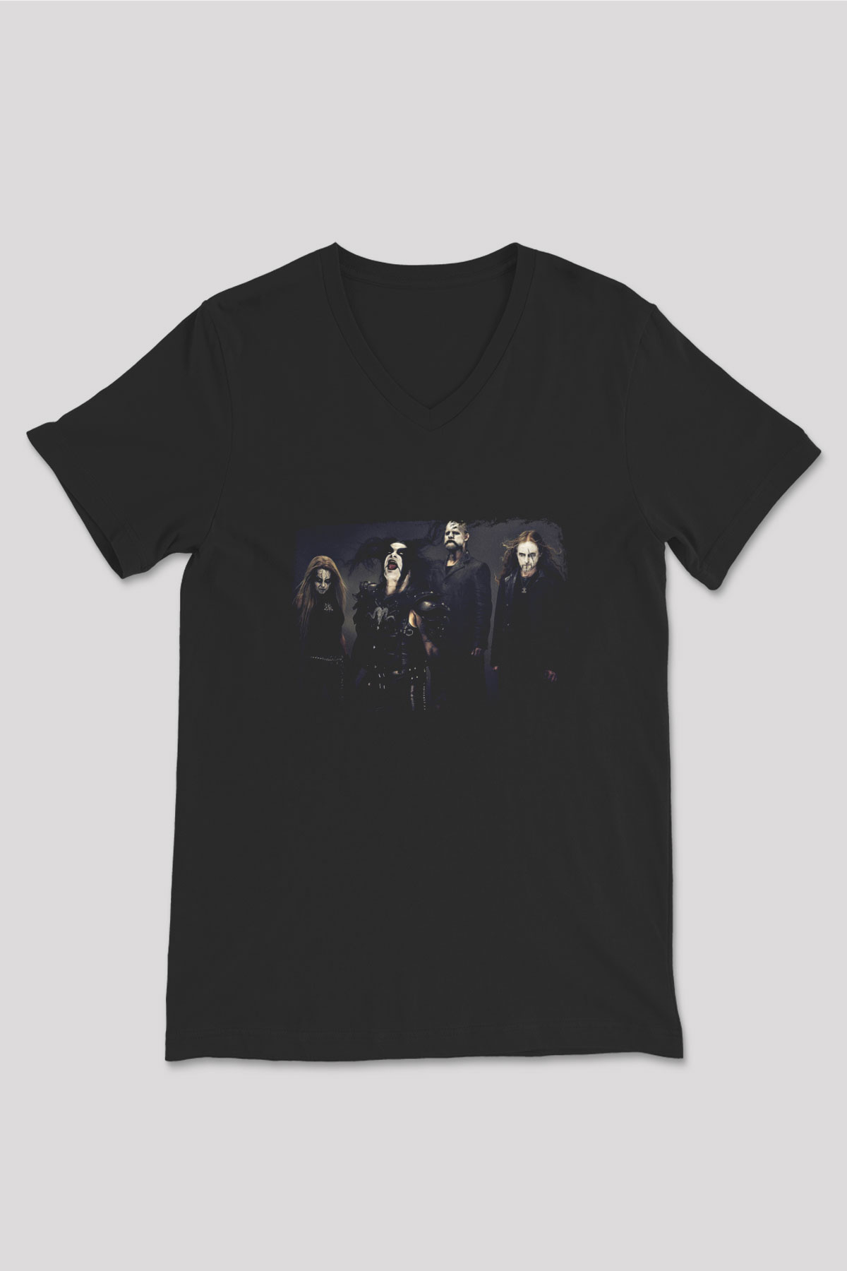 Abbath Baskılı Unisex Siyah V Yaka Tişört