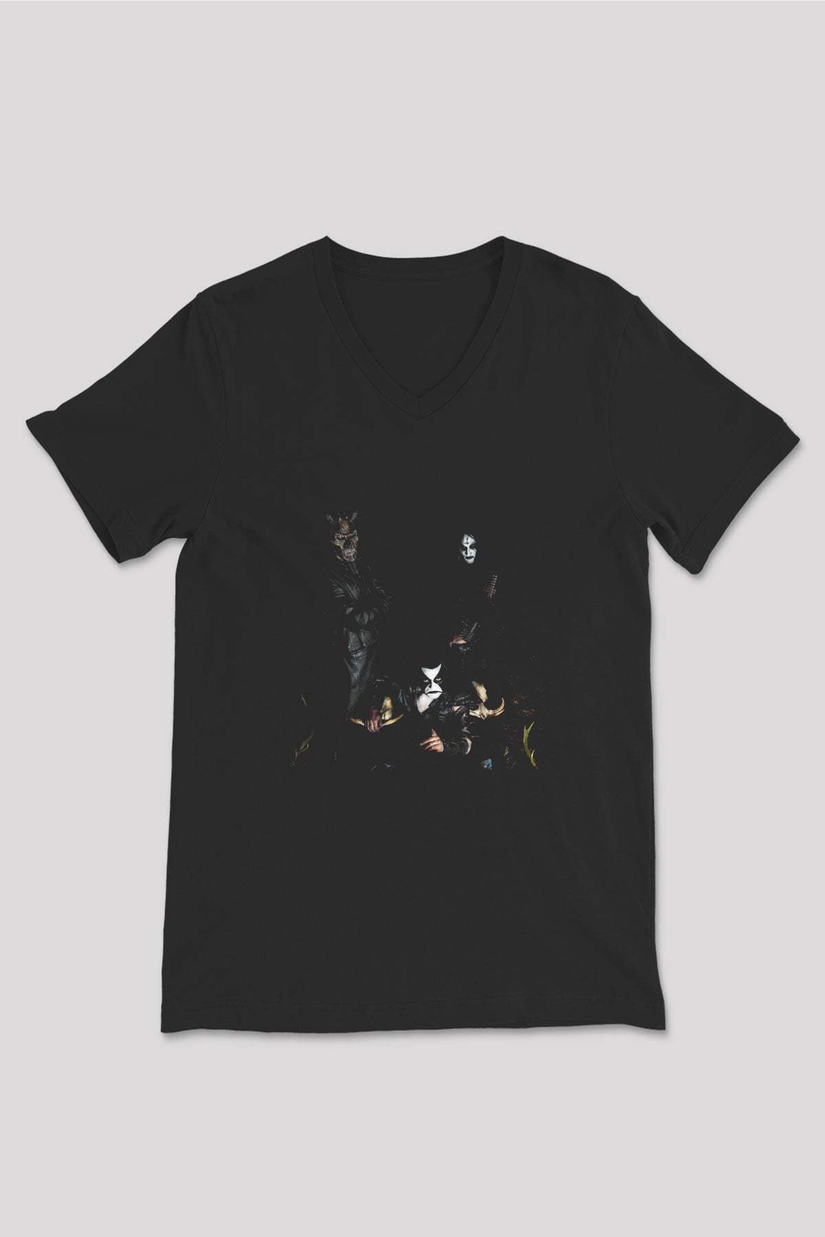 Abbath Baskılı Unisex Siyah V Yaka Tişört