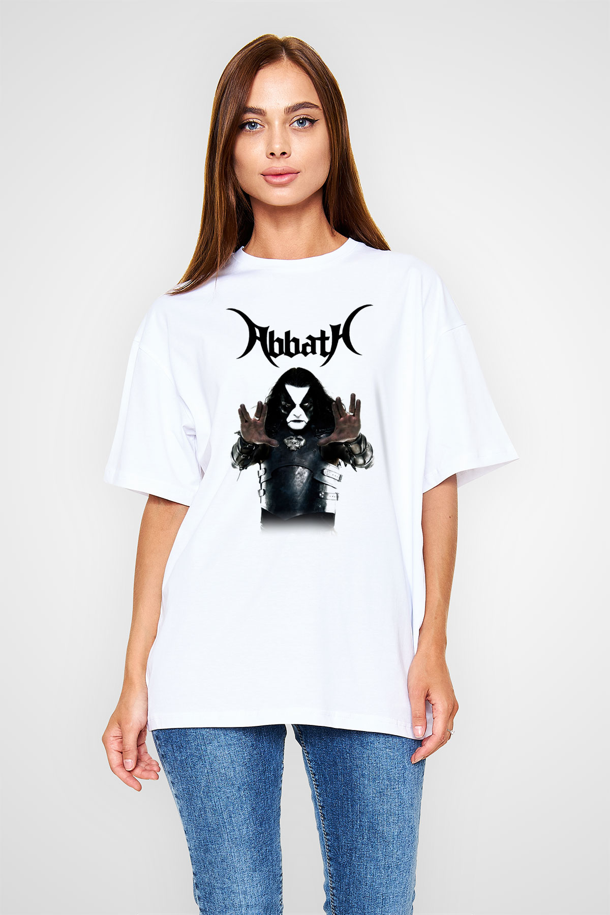 Abbath Beyaz Unisex Oversize Tişört T-Shirt