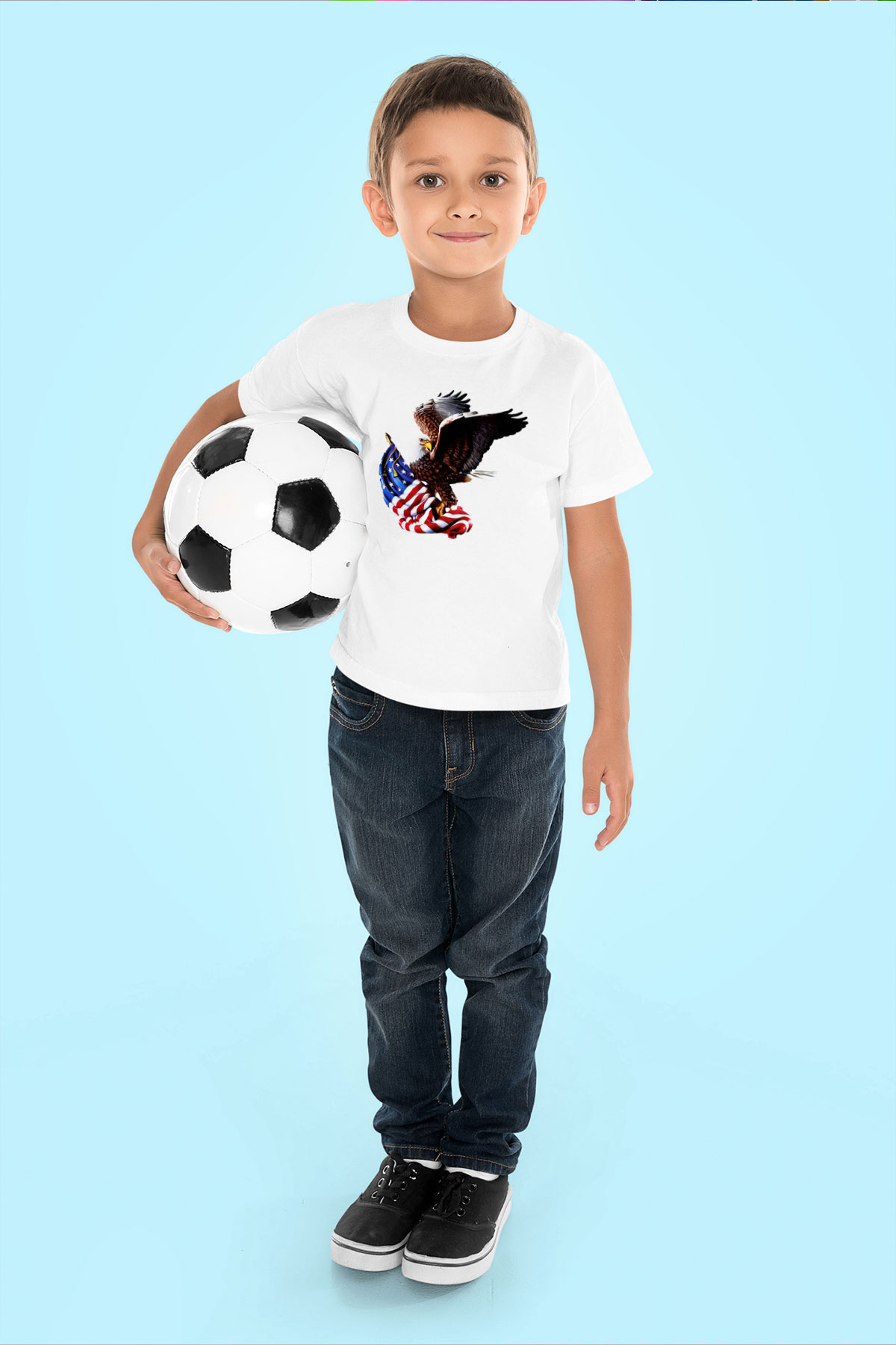 ABD Baskılı Beyaz Unisex Çocuk Tişört