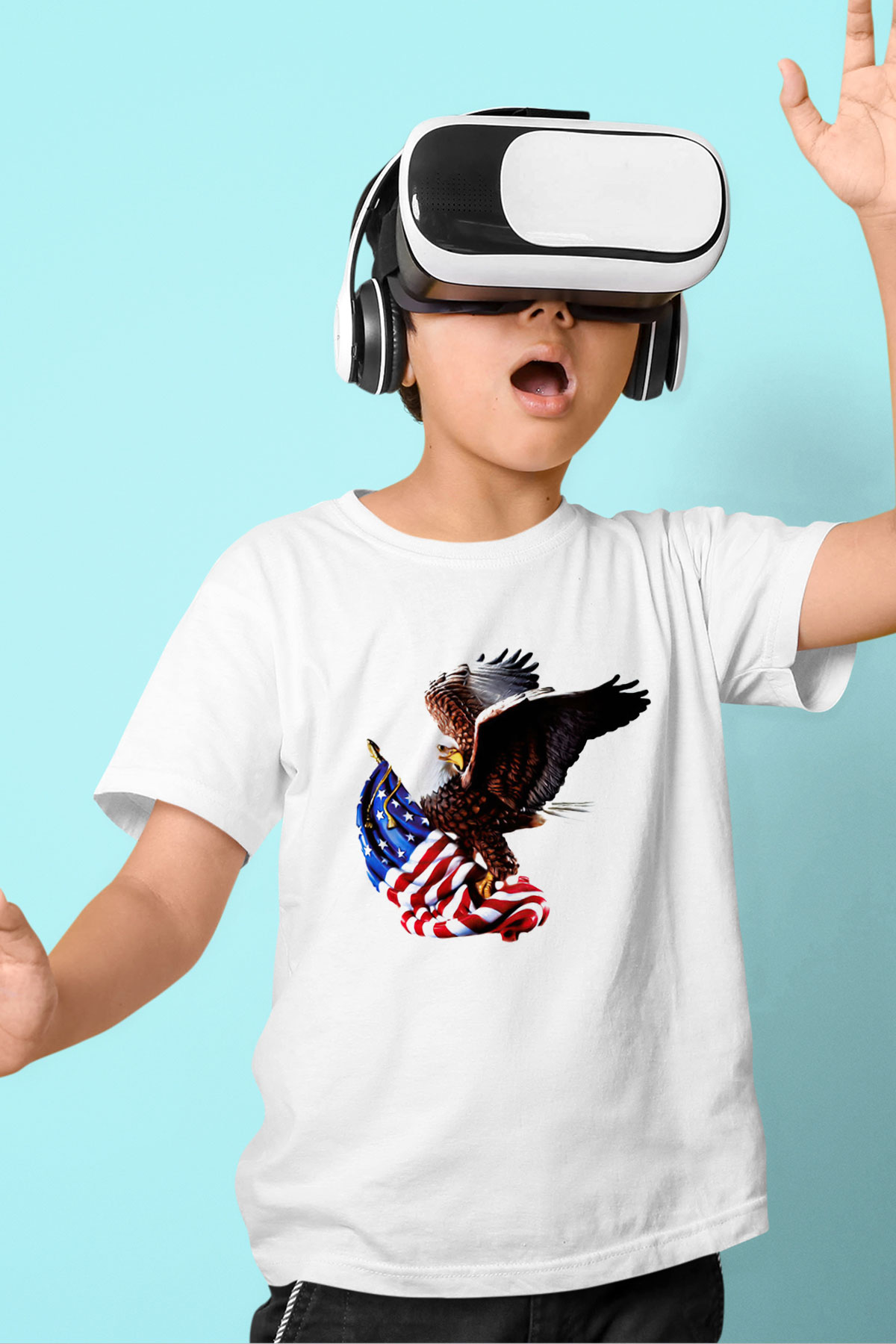 ABD Baskılı Beyaz Unisex Çocuk Tişört