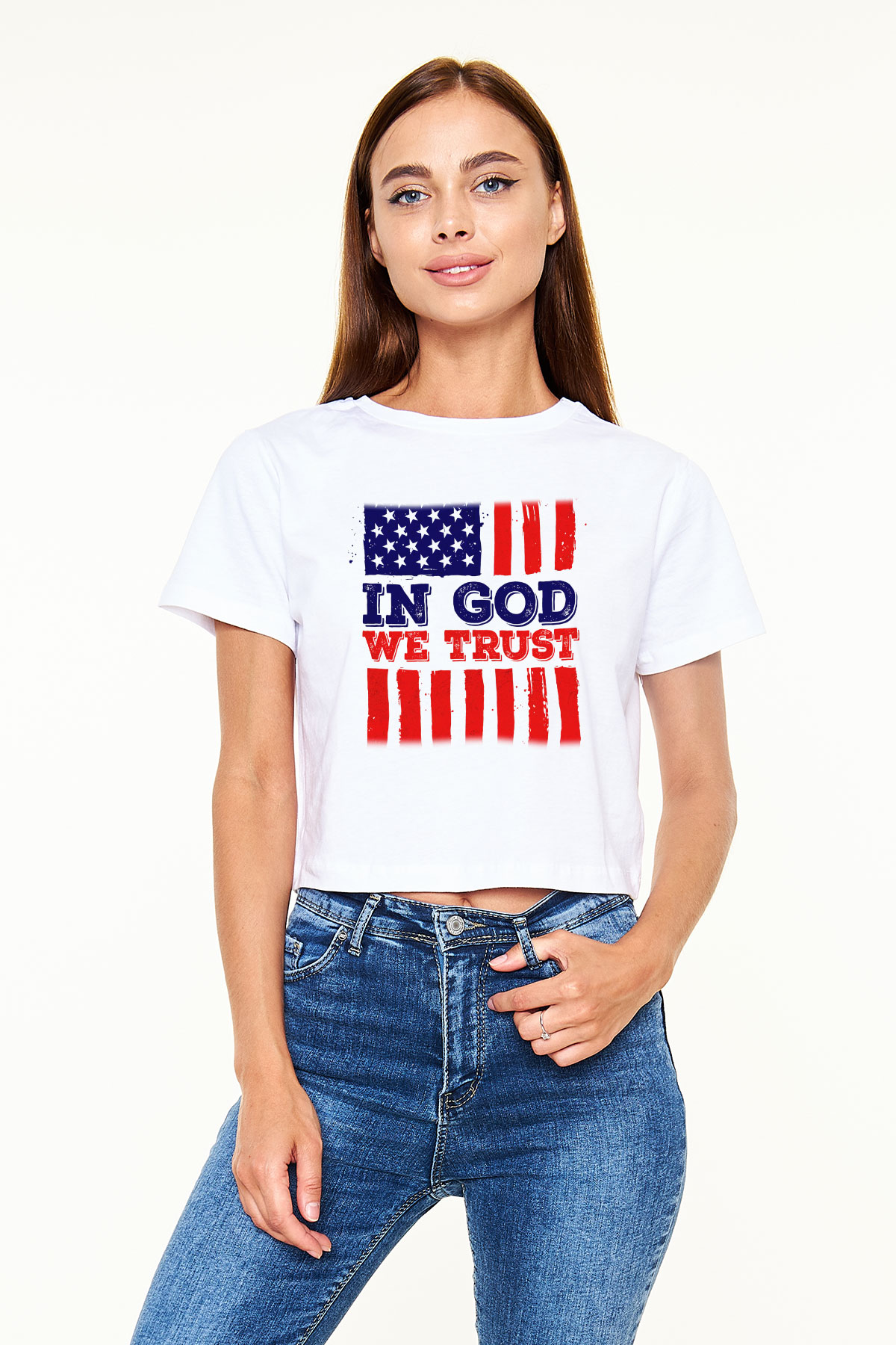 ABD Beyaz Croptop Tişört