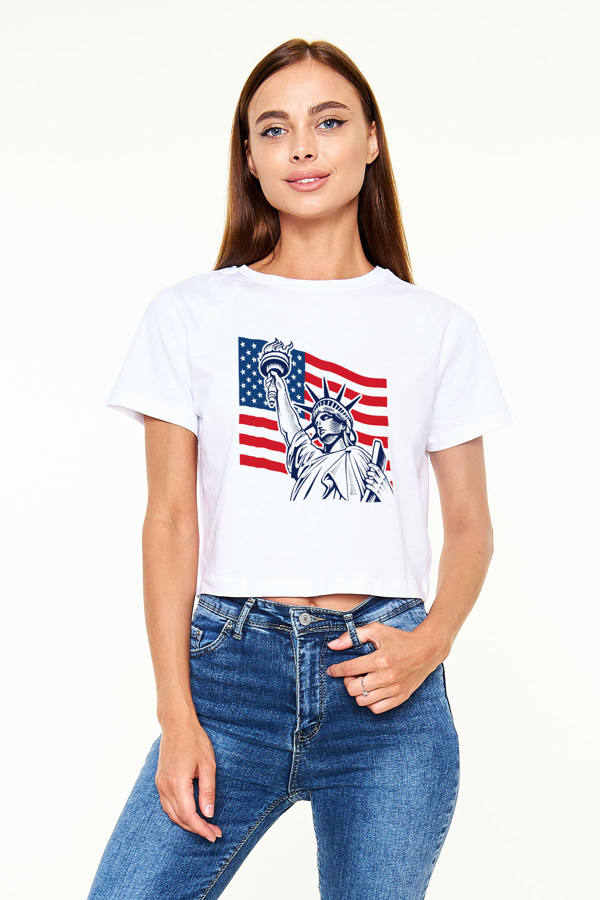 ABD Beyaz Croptop Tişört