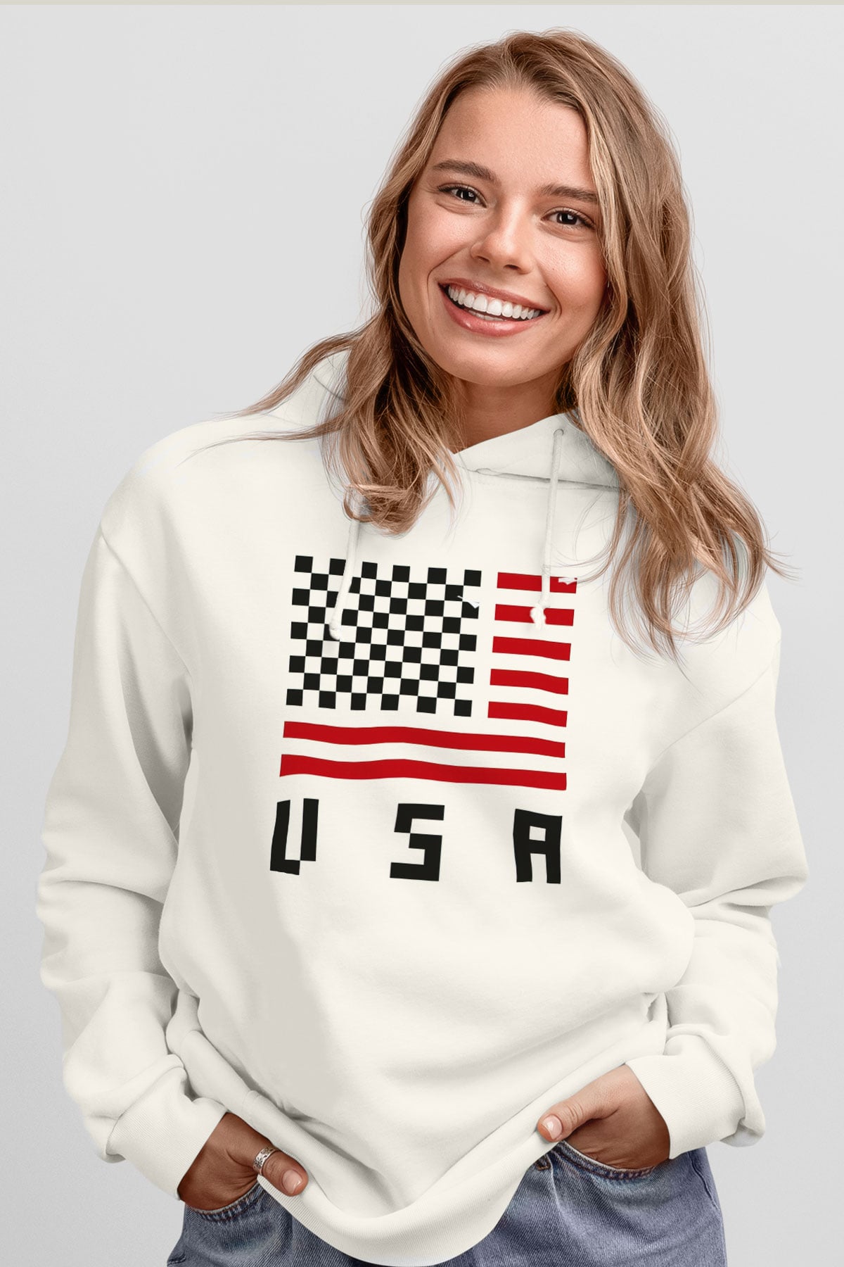 ABD Beyaz Unisex Hoodie