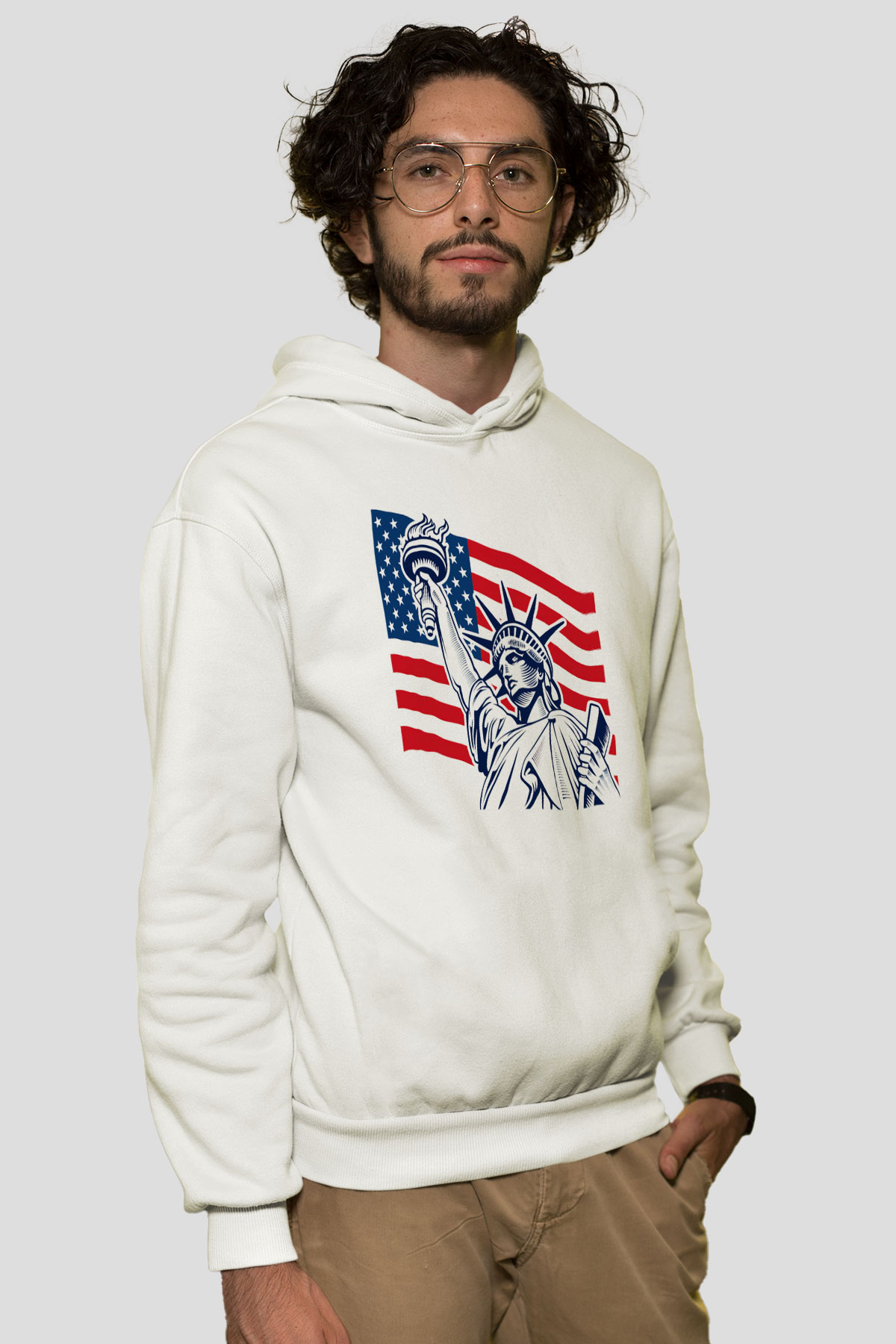 ABD Beyaz Unisex Kapşonlu Sweatshirt