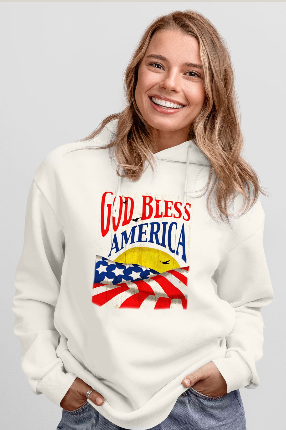 ABD Beyaz Unisex Kapşonlu Sweatshirt