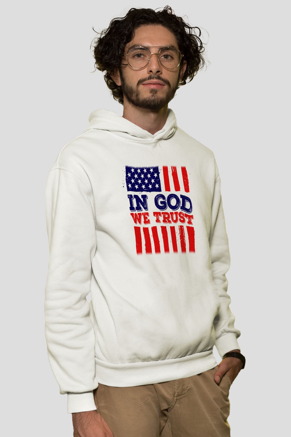 ABD Beyaz Unisex Kapşonlu Sweatshirt