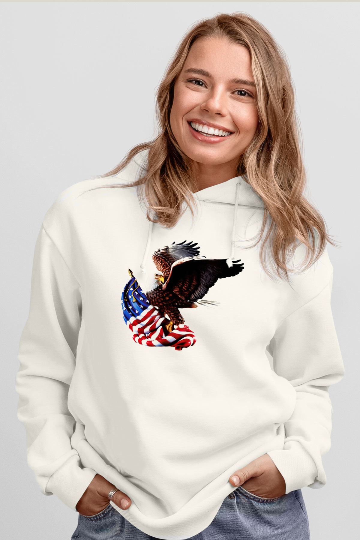 ABD Beyaz Unisex Kapşonlu Sweatshirt