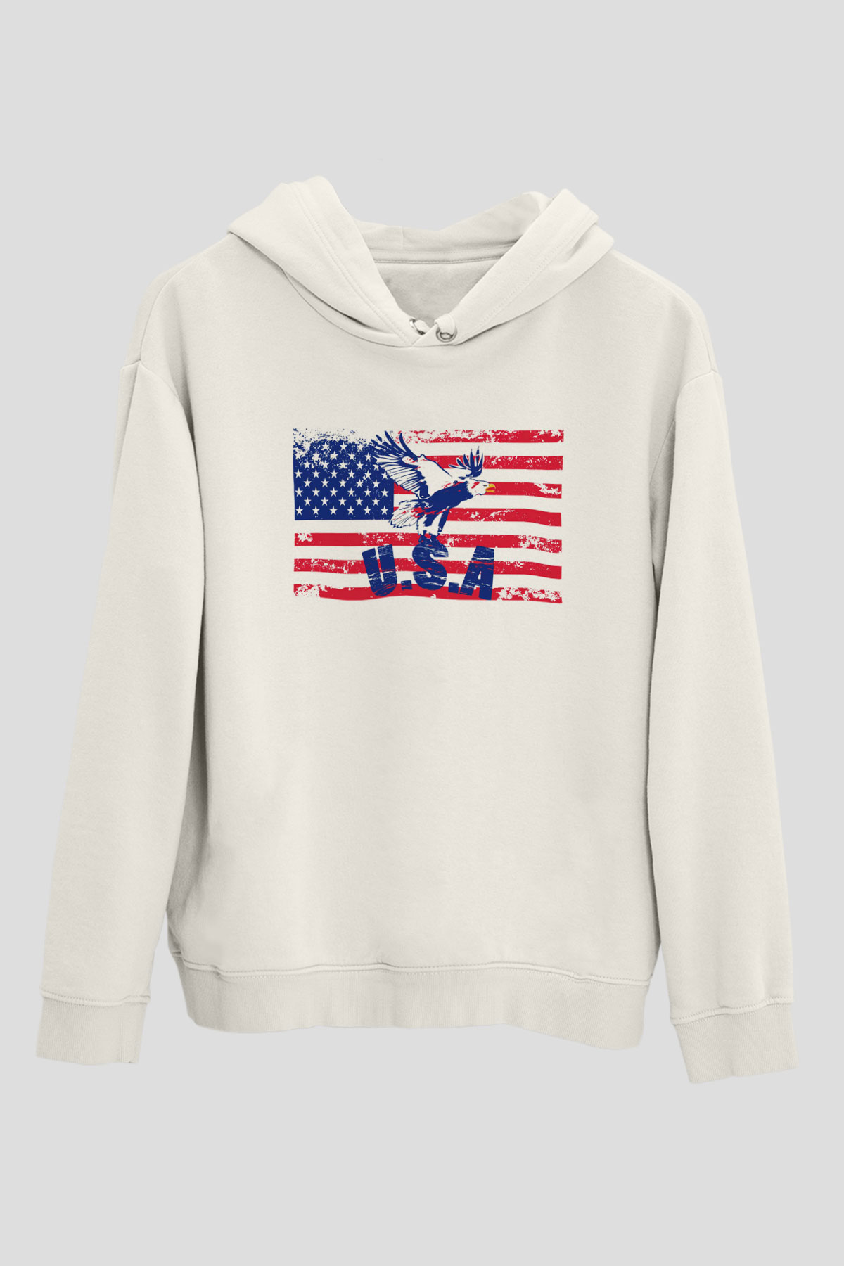 ABD Beyaz Unisex Kapşonlu Sweatshirt