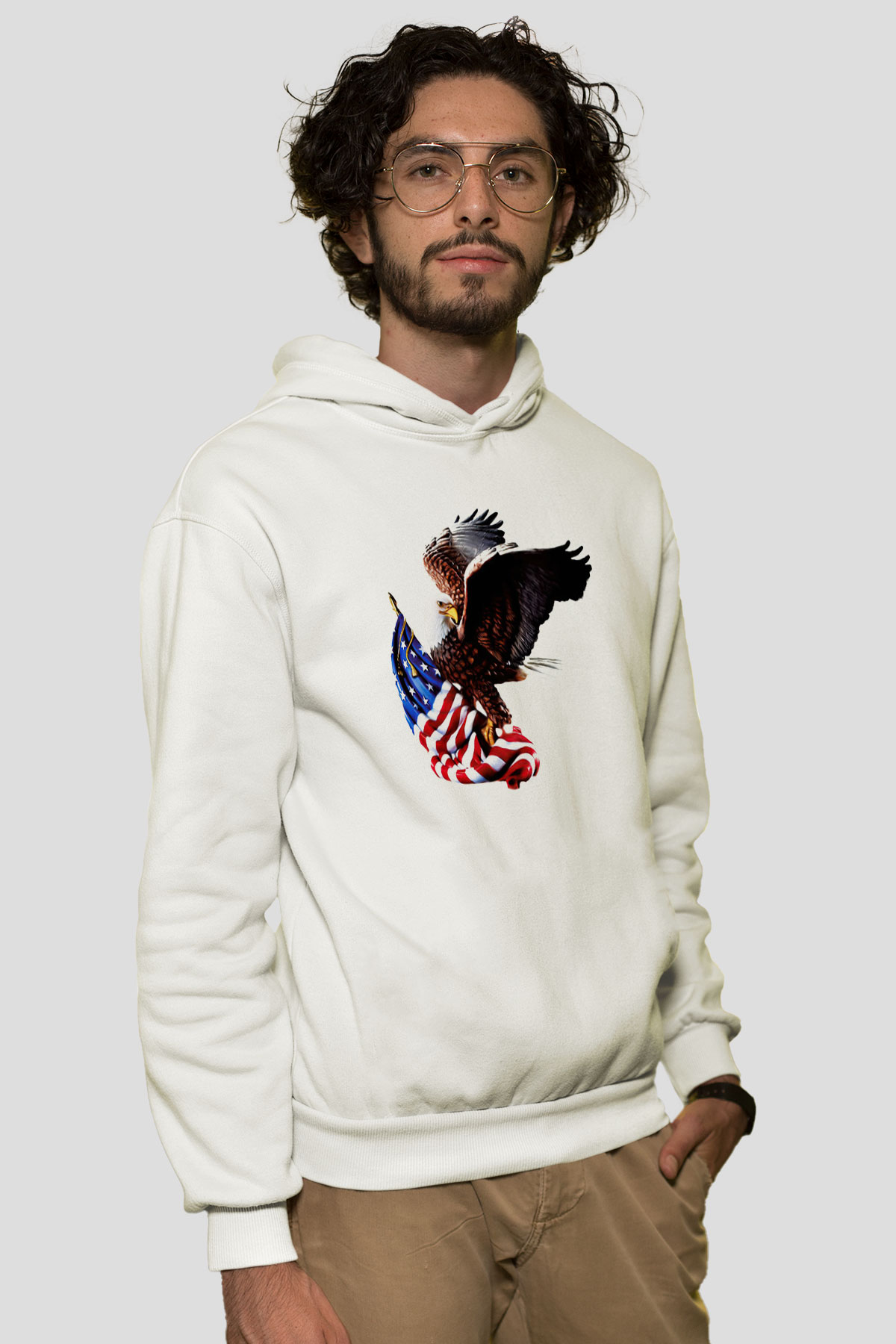 ABD Beyaz Unisex Kapşonlu Sweatshirt